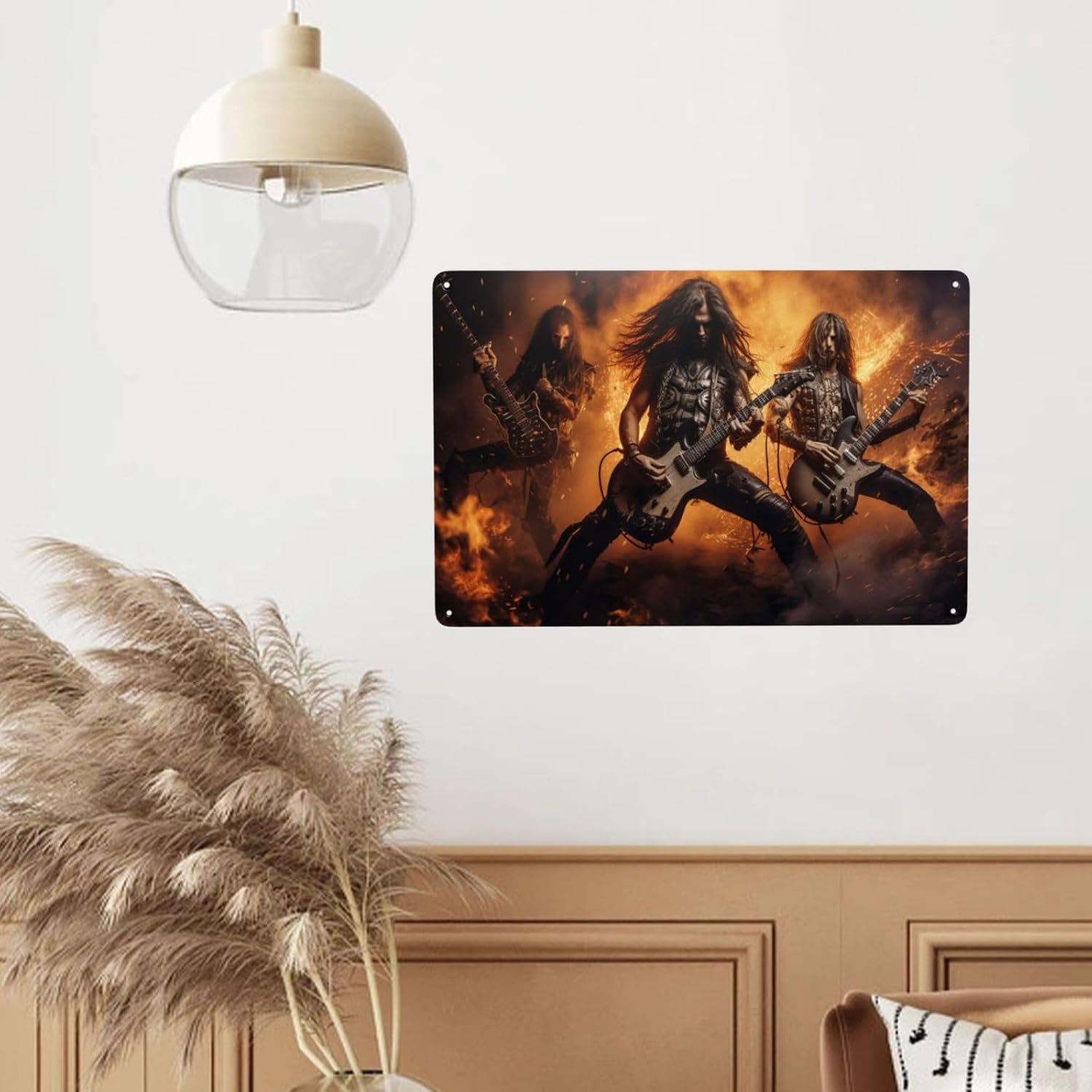 Blazing Metal Guitar Wall Art Sign 12x16inch