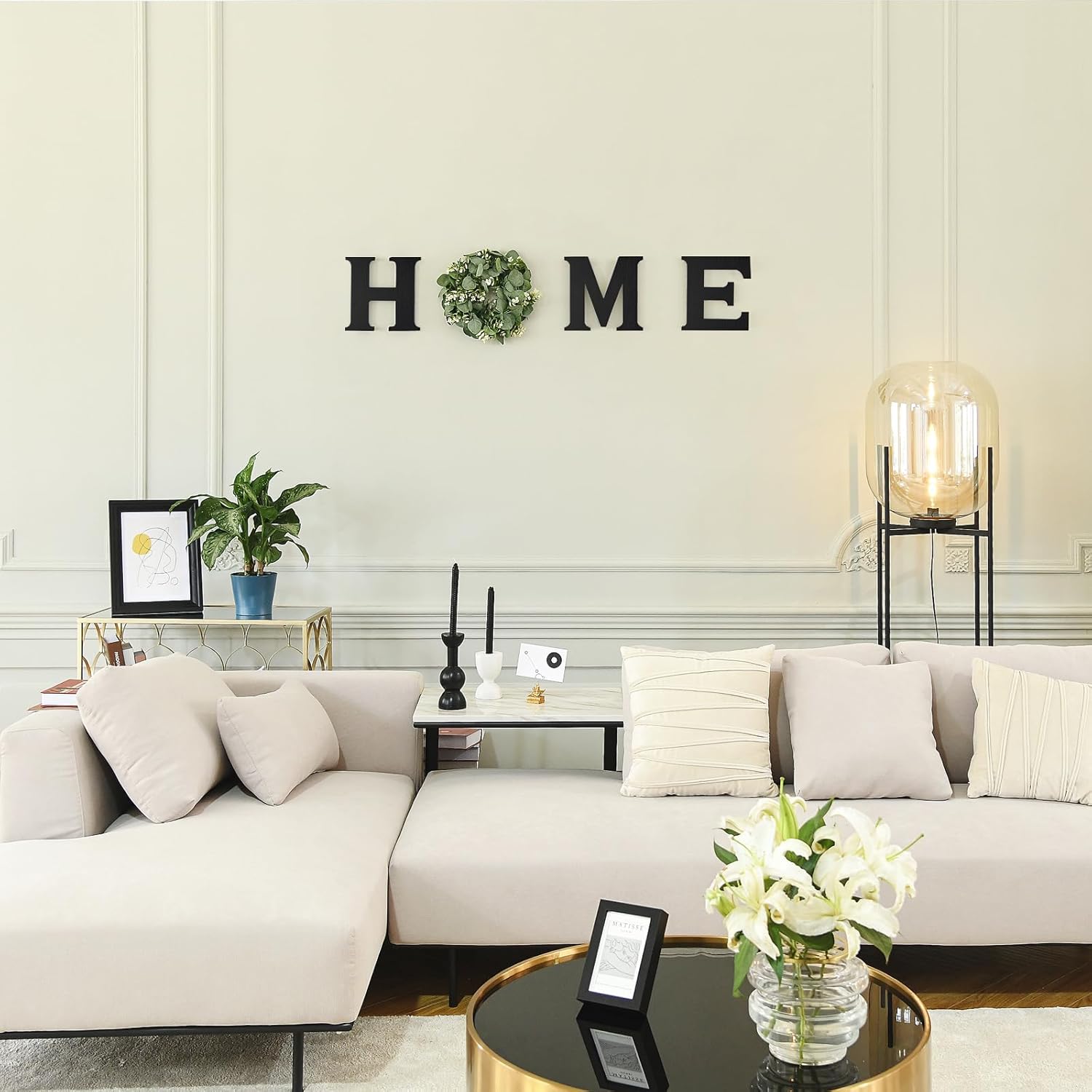 Mkono Farmhouse Wall Sign with Black Wooden Letters and Artificial Eucalyptus Wreath