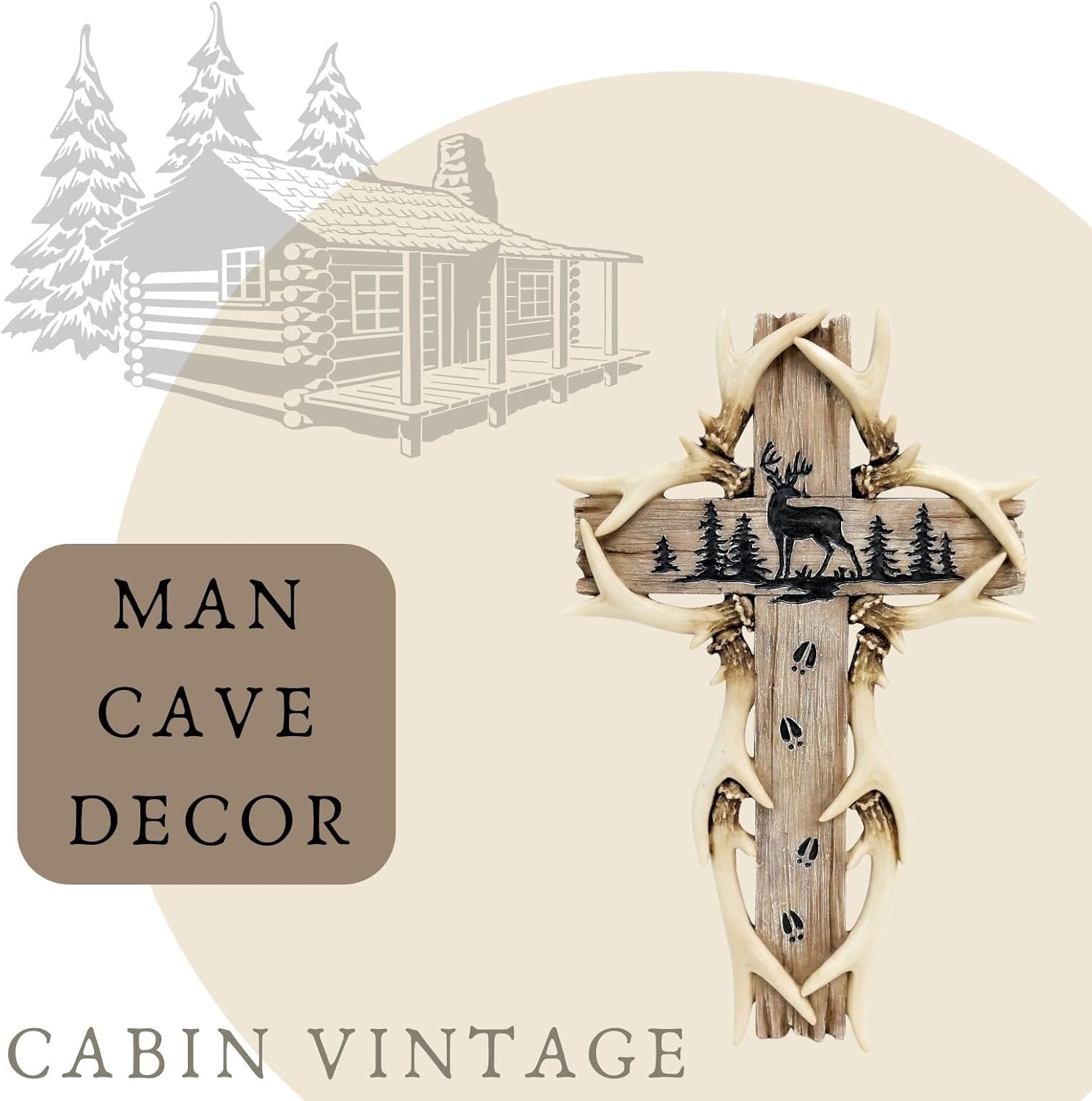 Rustic Deer Antler Wall Hanging Cross Decor