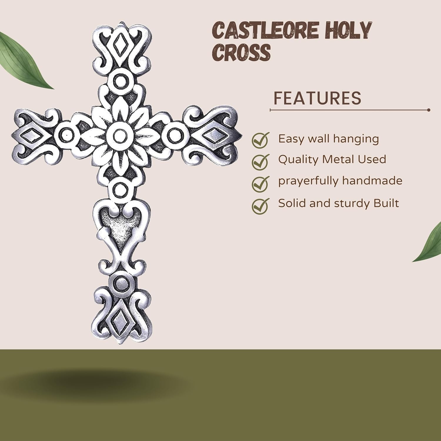Castleore Wall Hanging Religious Christian Metal Cross - Silver Antique