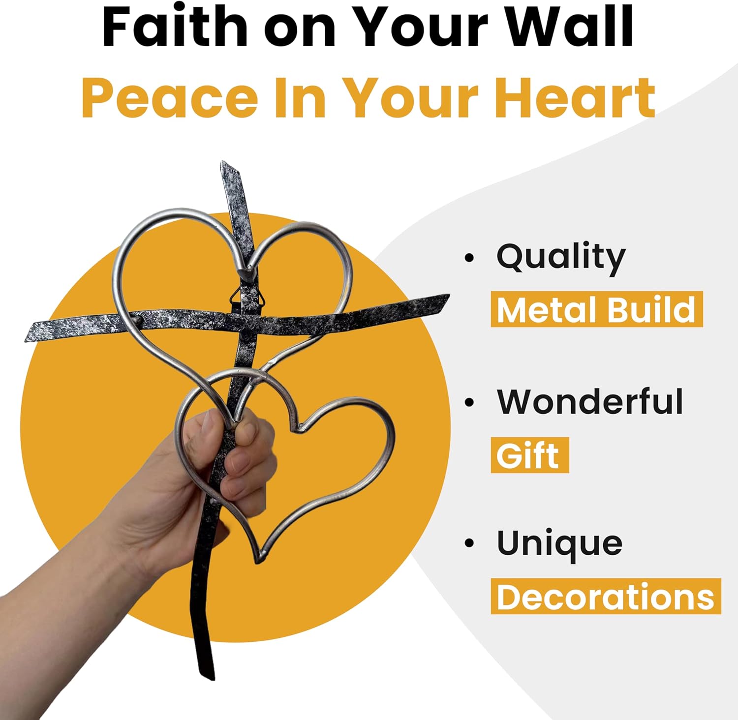 Taprion Silver Heart Cross Wall Art - 10 Inch Religious Decor