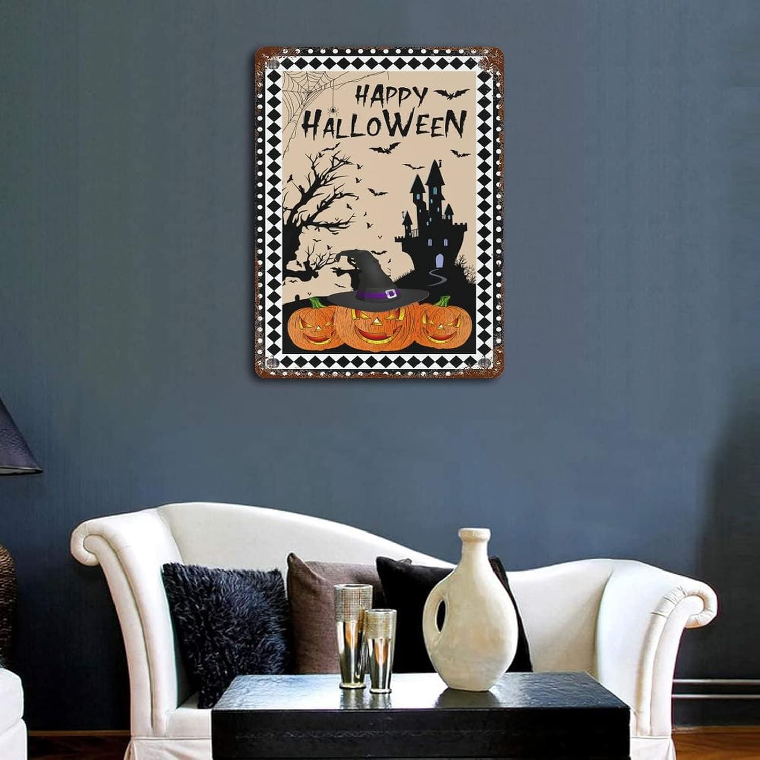 Metal Halloween Witch Hat Vintage Wall Sign