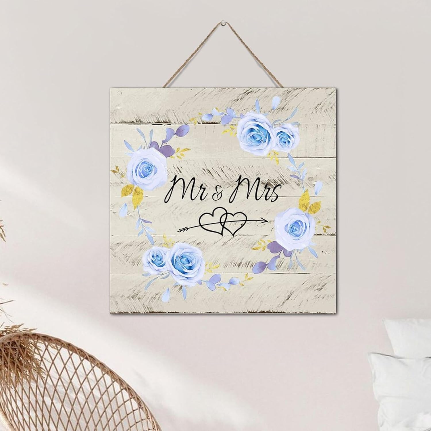 Autravelco MrMrs Wall Decor 12x12 Wood Sign