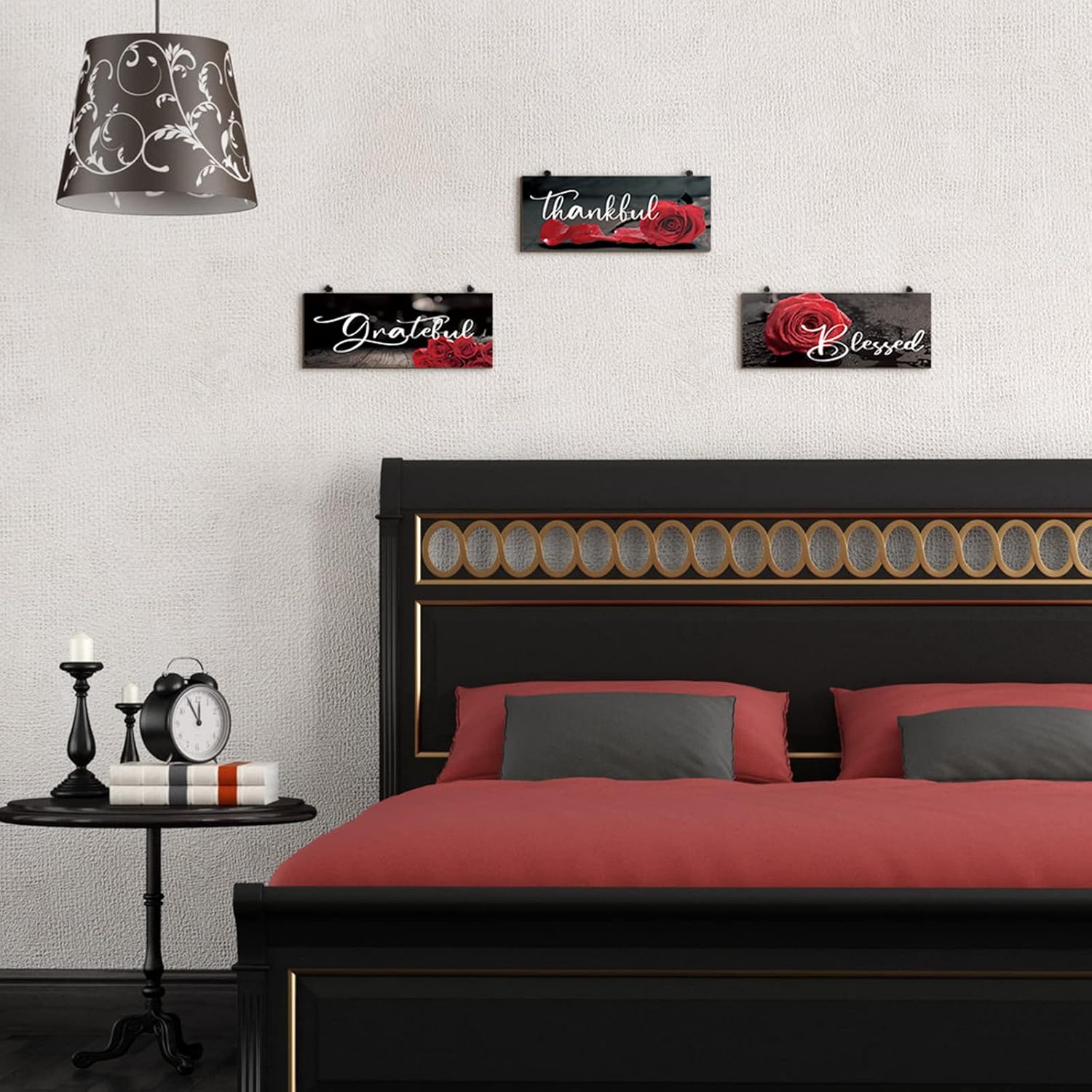 Hillban 3 Piece Red Rose Wooden Wall Art Decor
