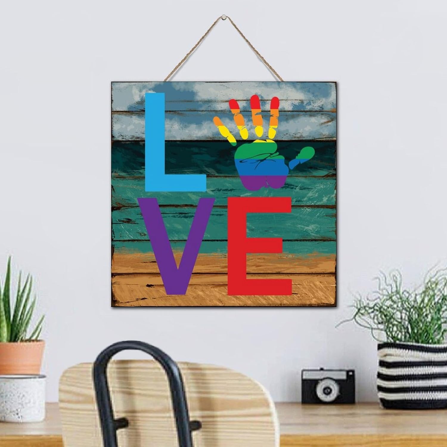 Love Is Love 12x12 Inch Wooden Wall Sign Modern Decor