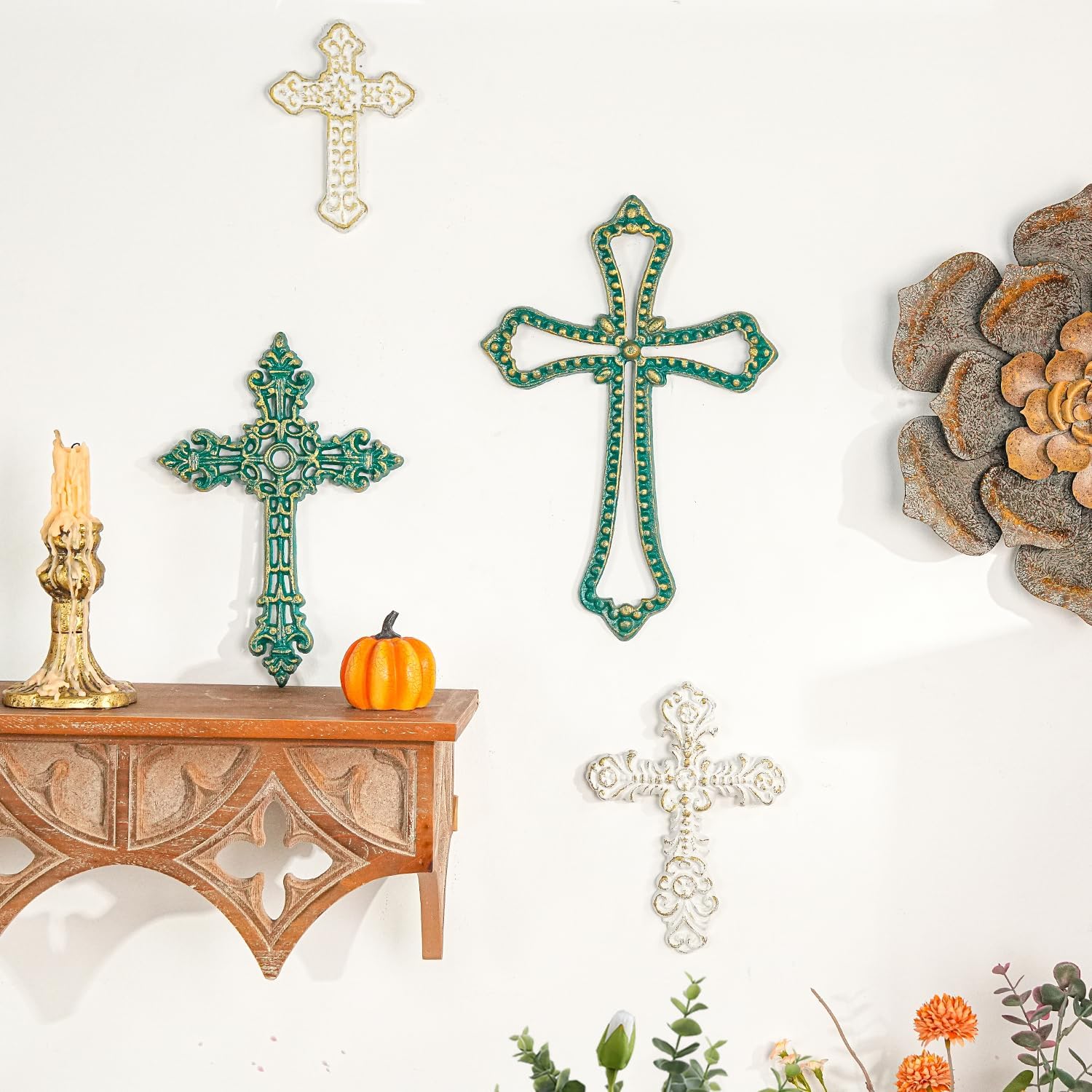 Sungmor 4PC Embossed Cast Iron Wall Cross Decor