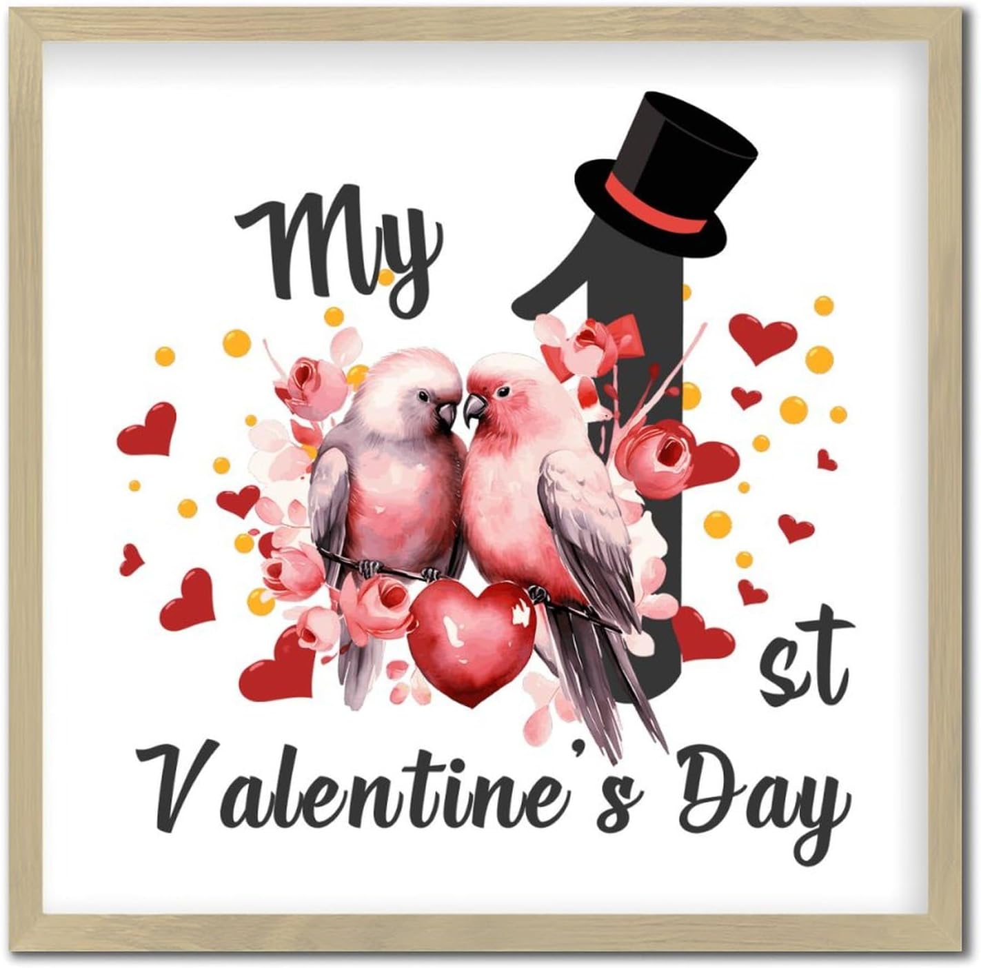 My 1st Valentines Day Birds Wall Decor Wood Sign