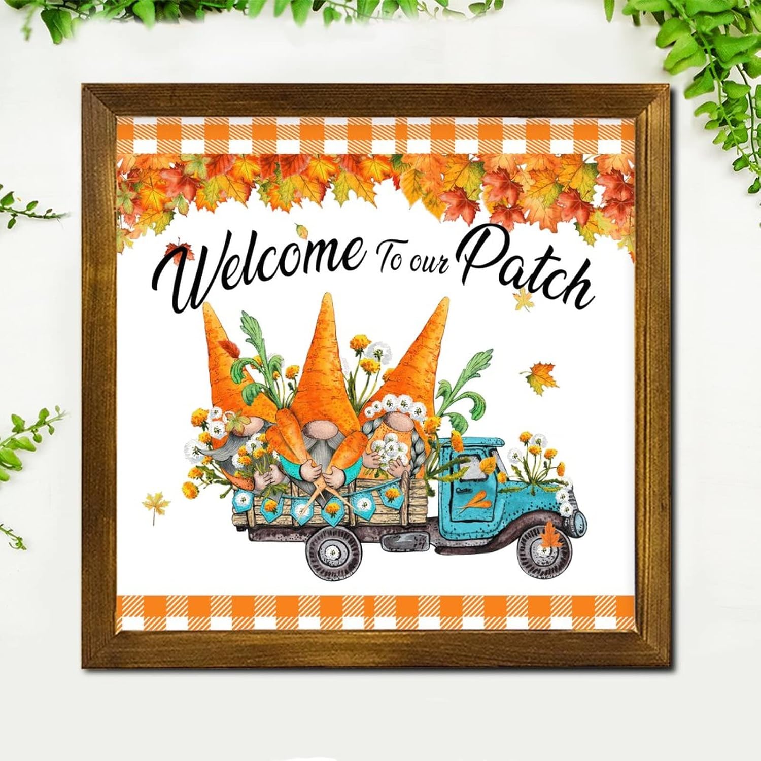 Welcome to Our Patch Blue Truck Framed Wooden Sign 12x12 inch