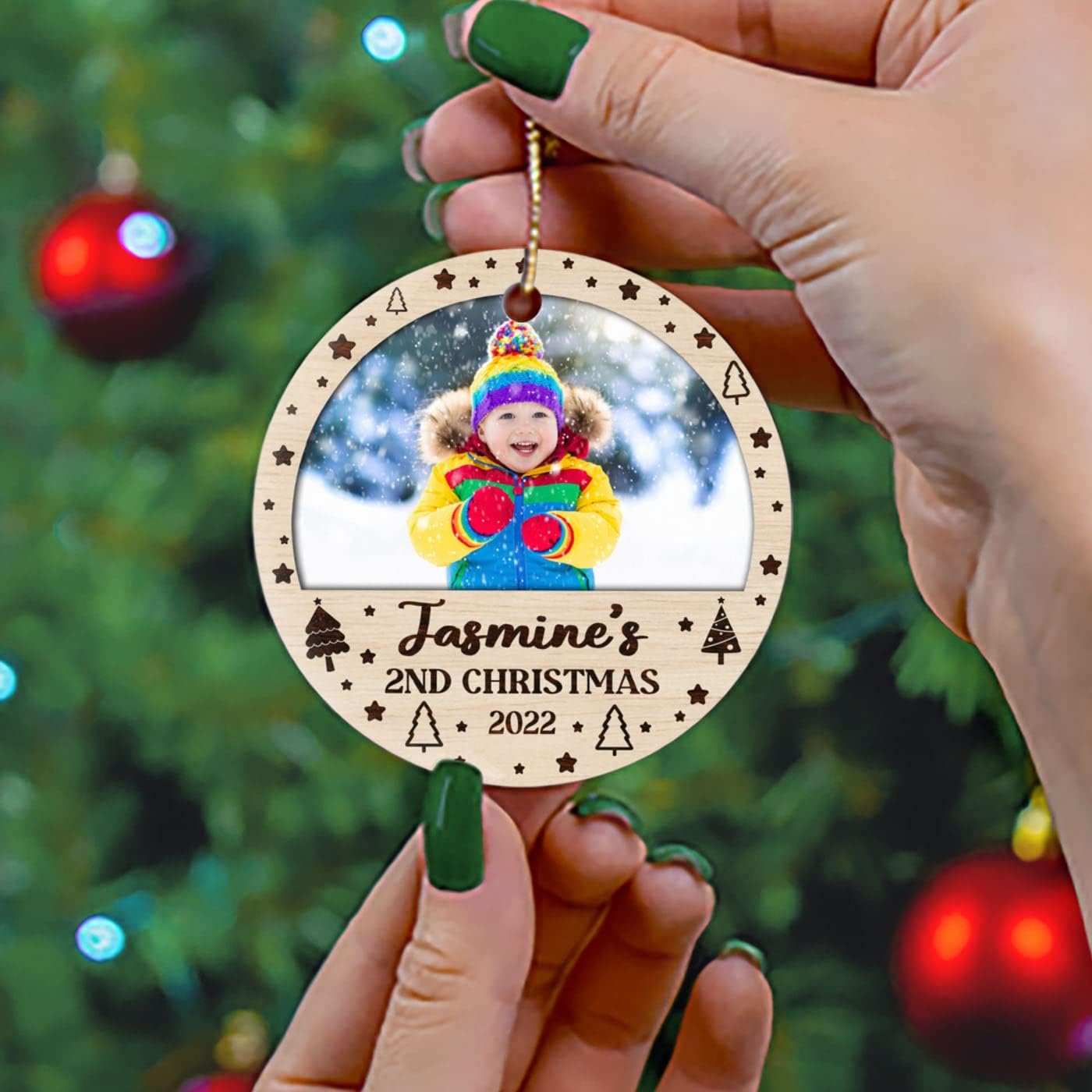 Personalized Babys Second Christmas Ornament with Photo