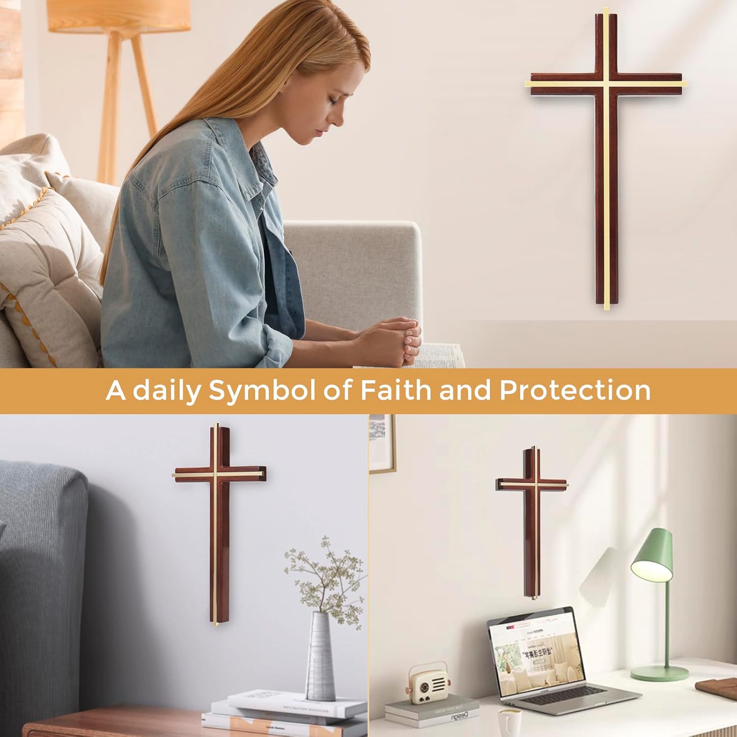 ACHIBANG 10 Inch Wooden Wall Cross for Home Decor
