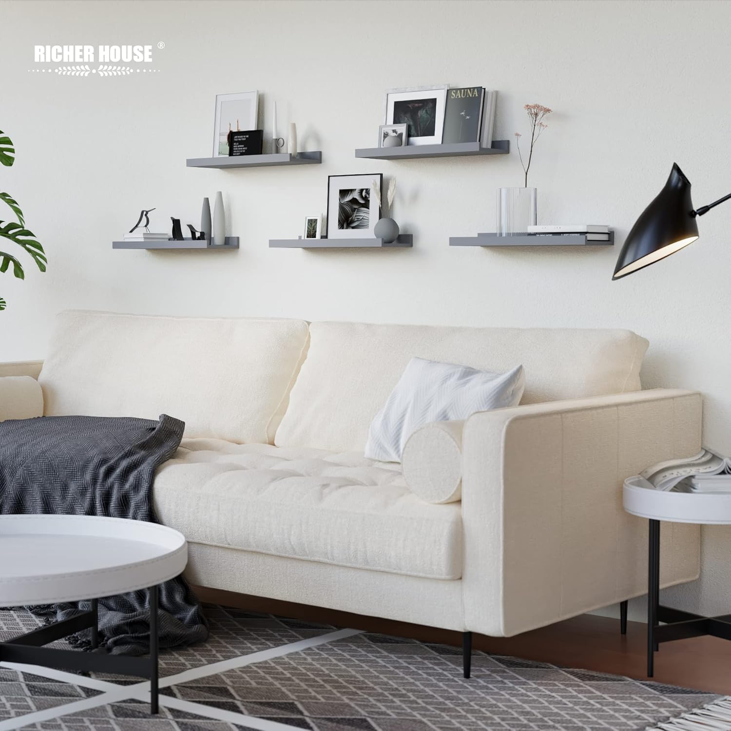 RICHER HOUSE Floating Wall Shelves Set - Grey
