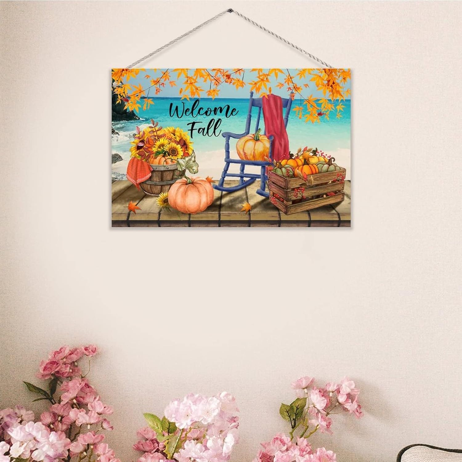 Fall Welcome Sign Wooden Pumpkin Decor Vertical Wall Art