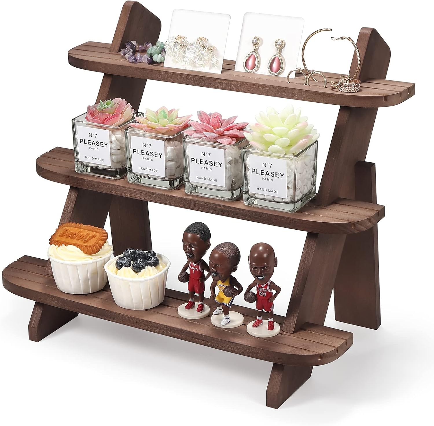 Wooden 3 Tier Display Riser for Earrings Rings