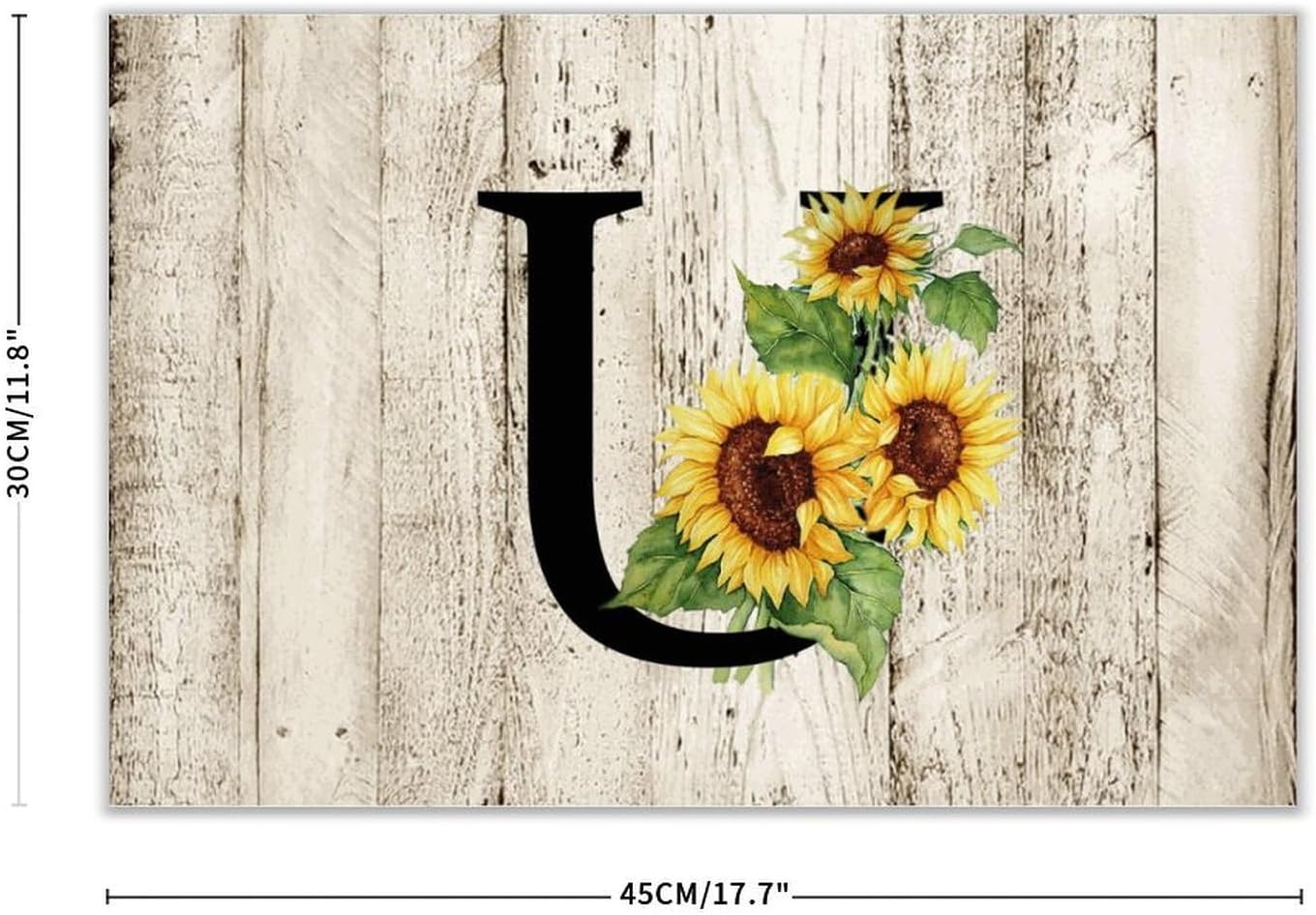Sunflower U Monogram Wall Art Rustic Wood Plaque 12x18 Inch