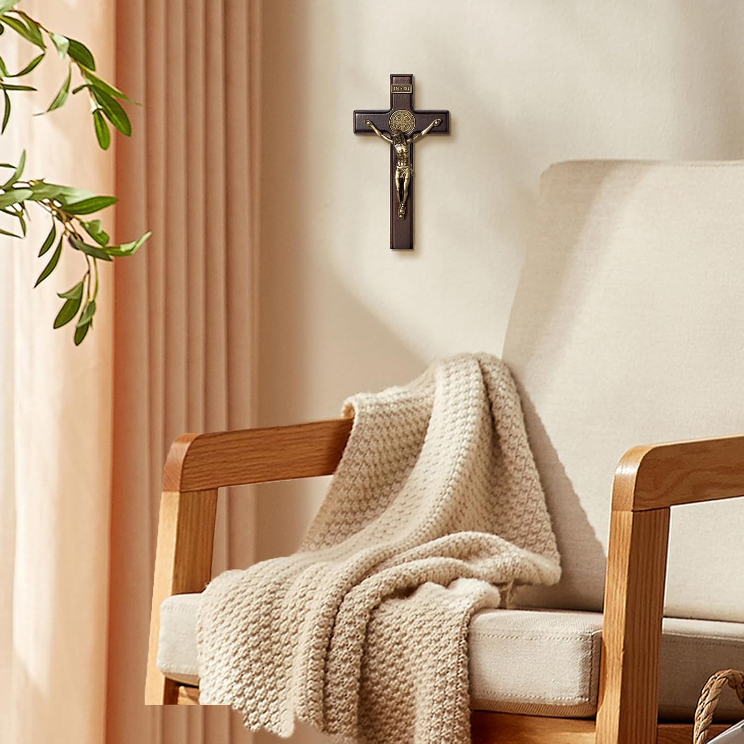 KUXBET 5 Inch Wood Standing Cross Wall Decor