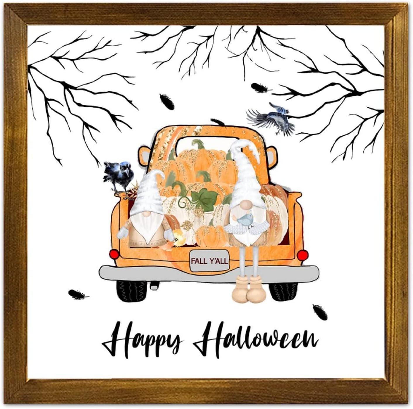 Happy Halloween Wooden Sign with Pumpkin Gnome