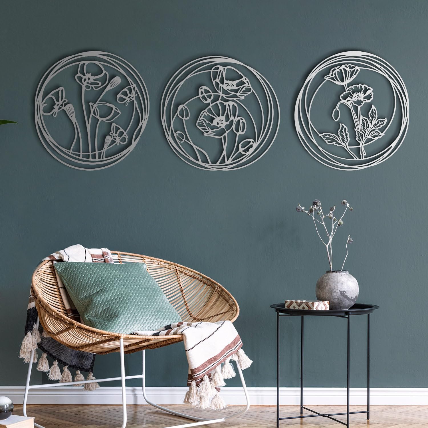 Poppy Flowers Metal Wall Art 3 Piece Set