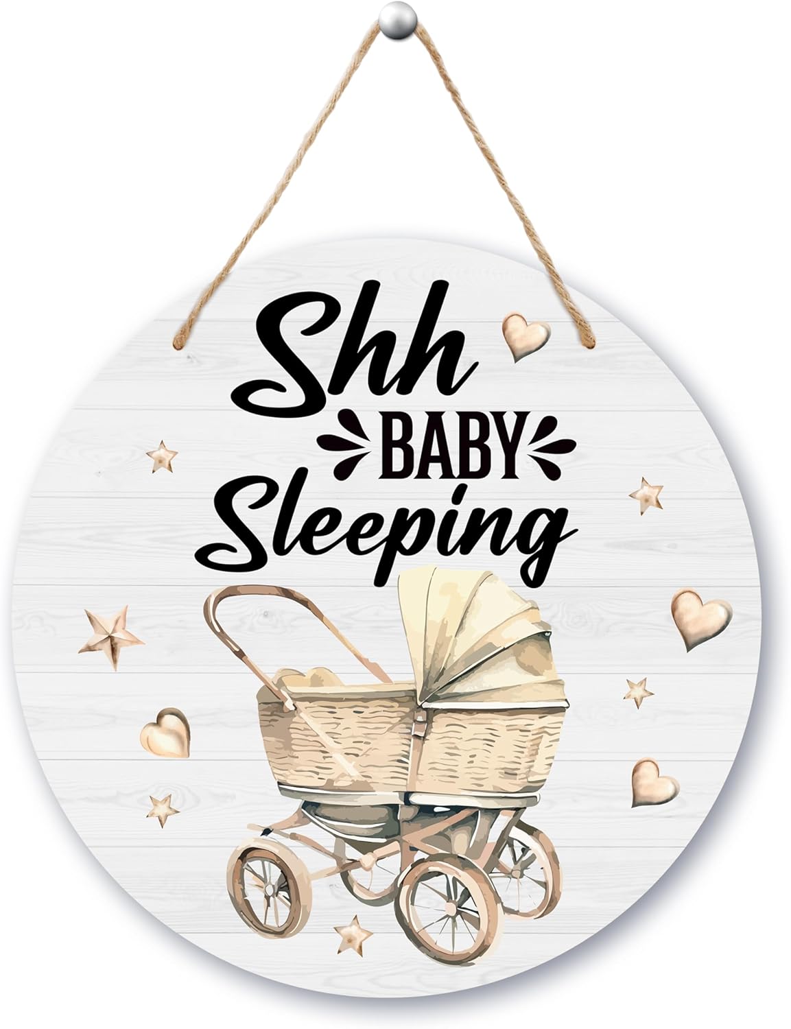Baby Sleeping Door Sign - Round Wood Hanging Decor 10x10in