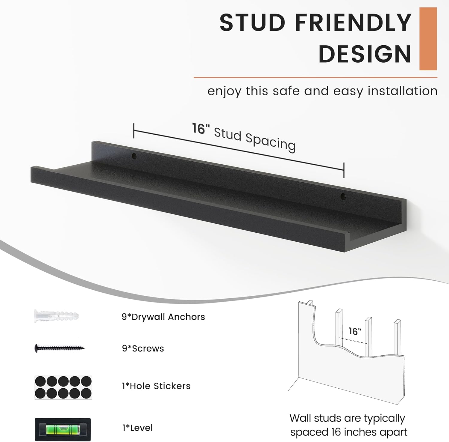 Modern Black Floating Shelf Set of 4 24 Inches Long