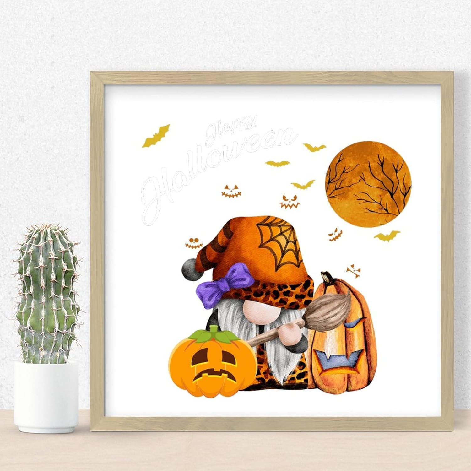 Fall Gnome Halloween Wood Sign 12x12in