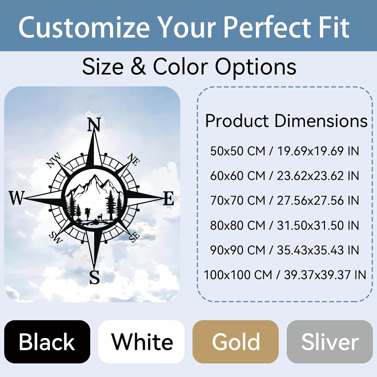 Ruelen 11 Inch Black Metal Mountain Compass Wall Decor