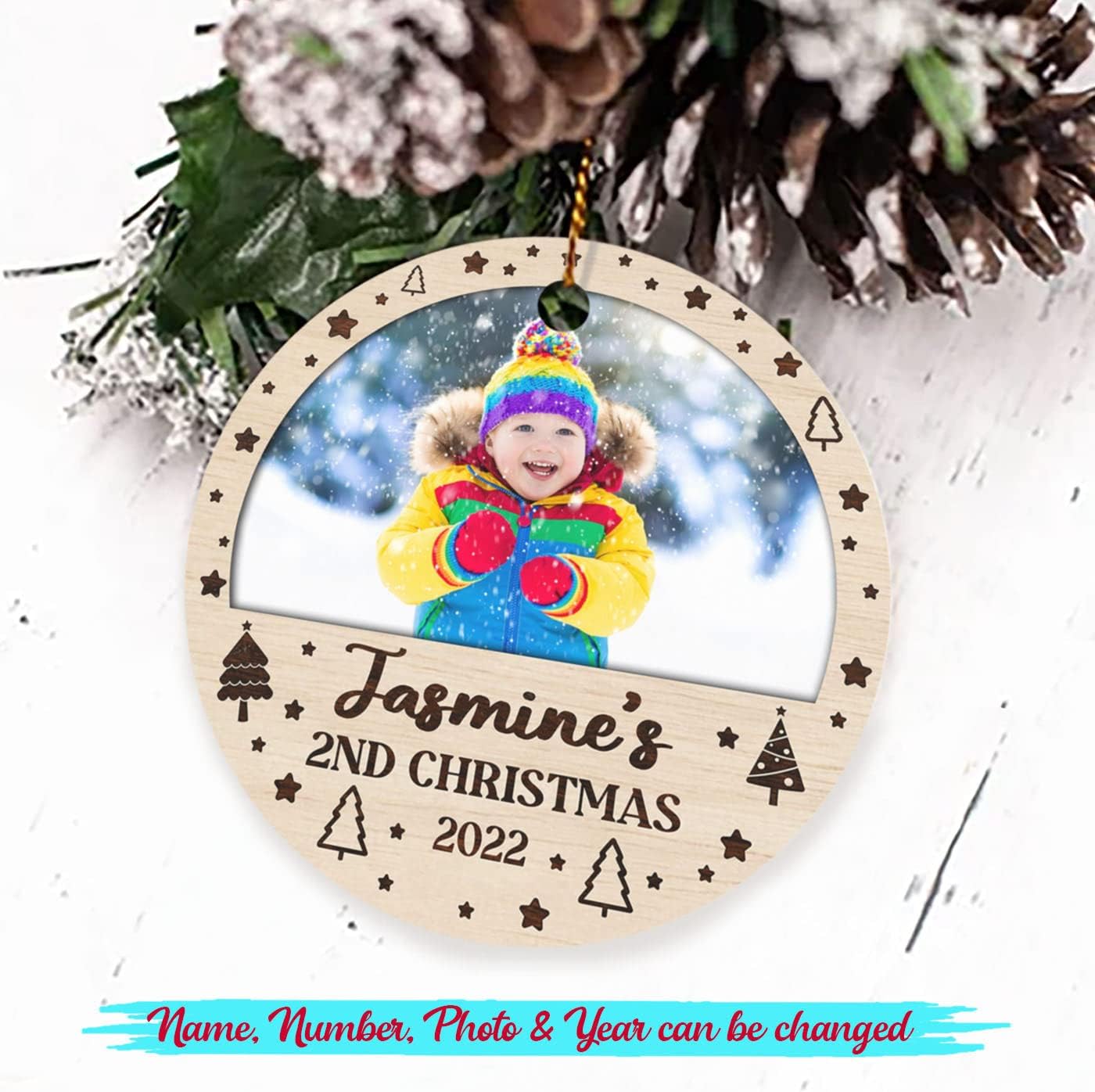 Personalized Babys Second Christmas Ornament with Photo