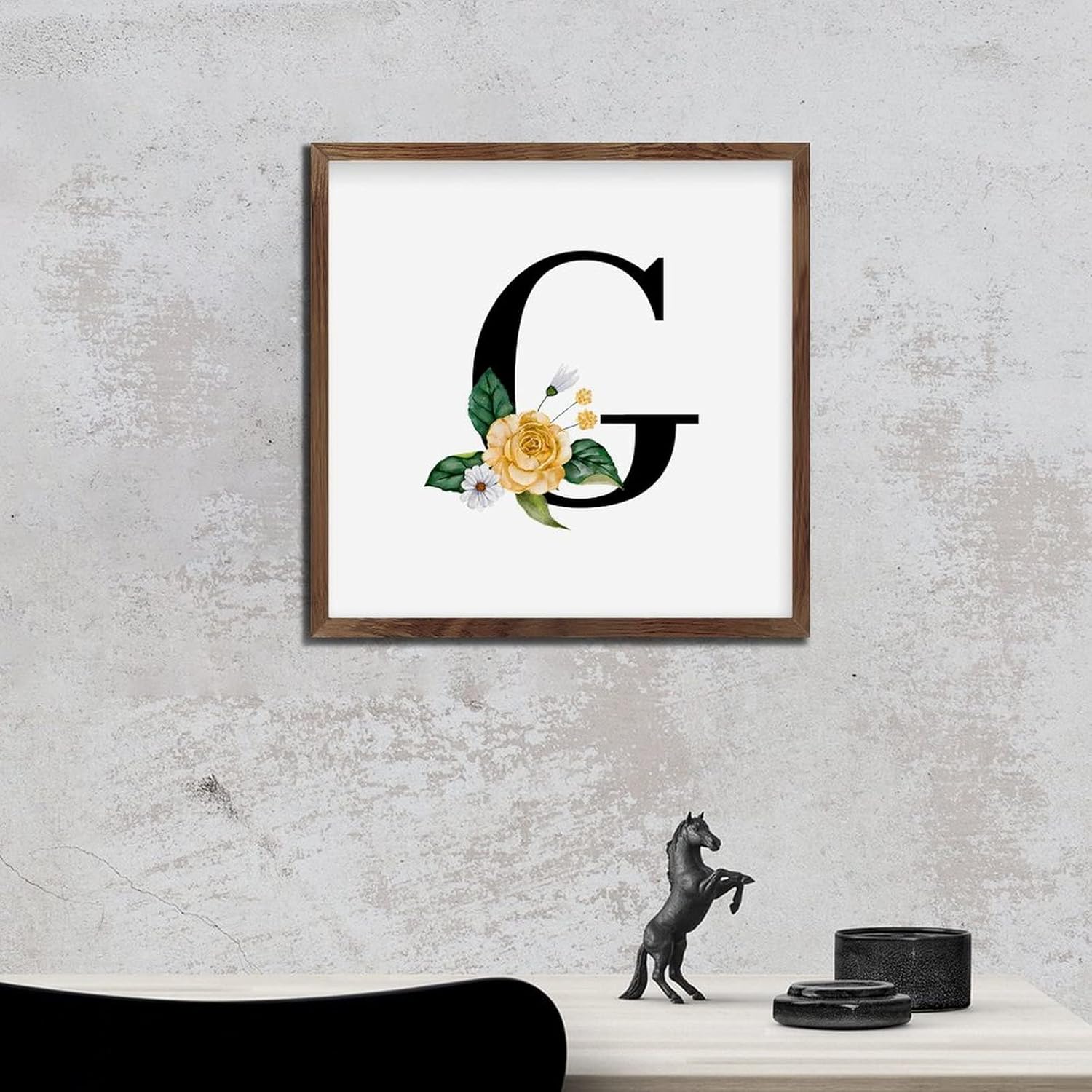 Funny Wood Framed Black Monogram Initial G Sign