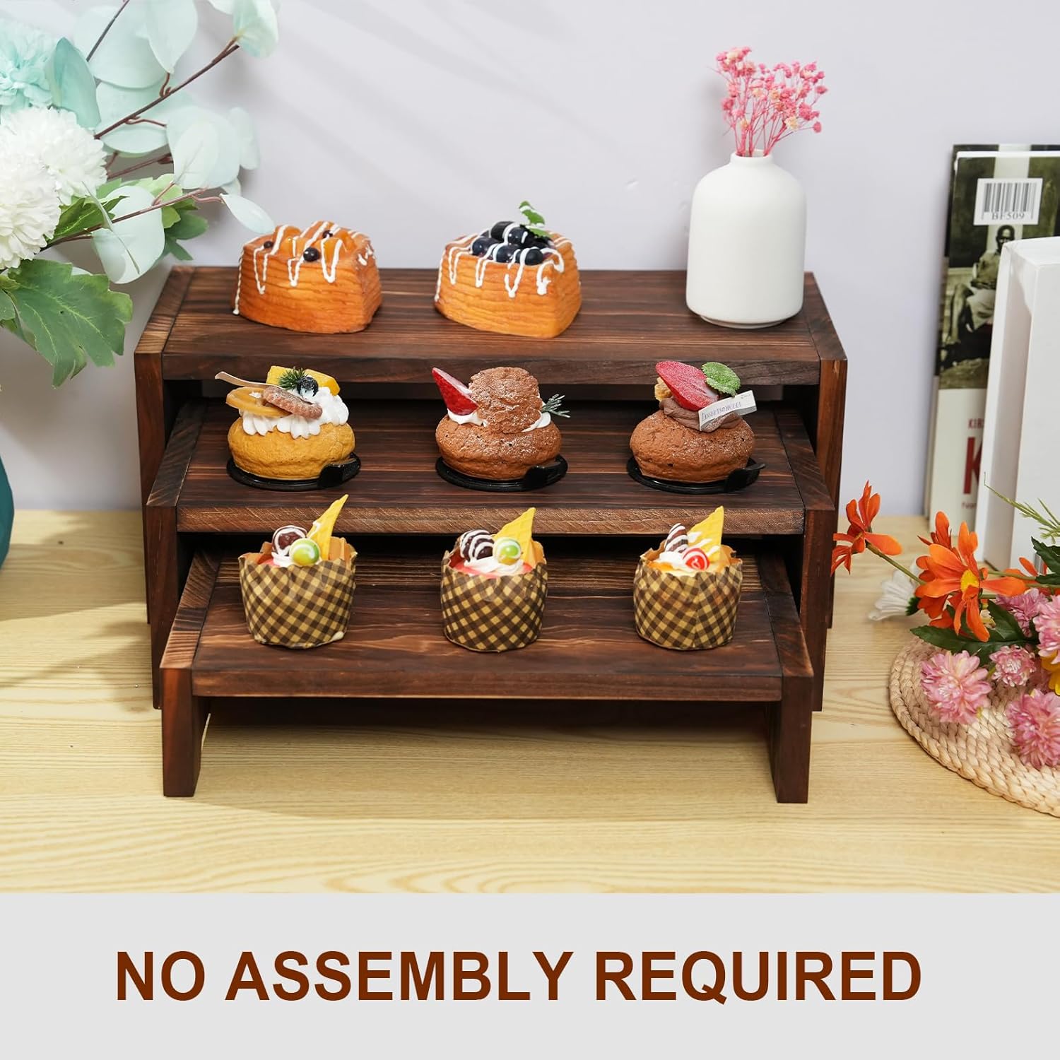 3-Tier Wooden Cupcake Stand with Display Risers
