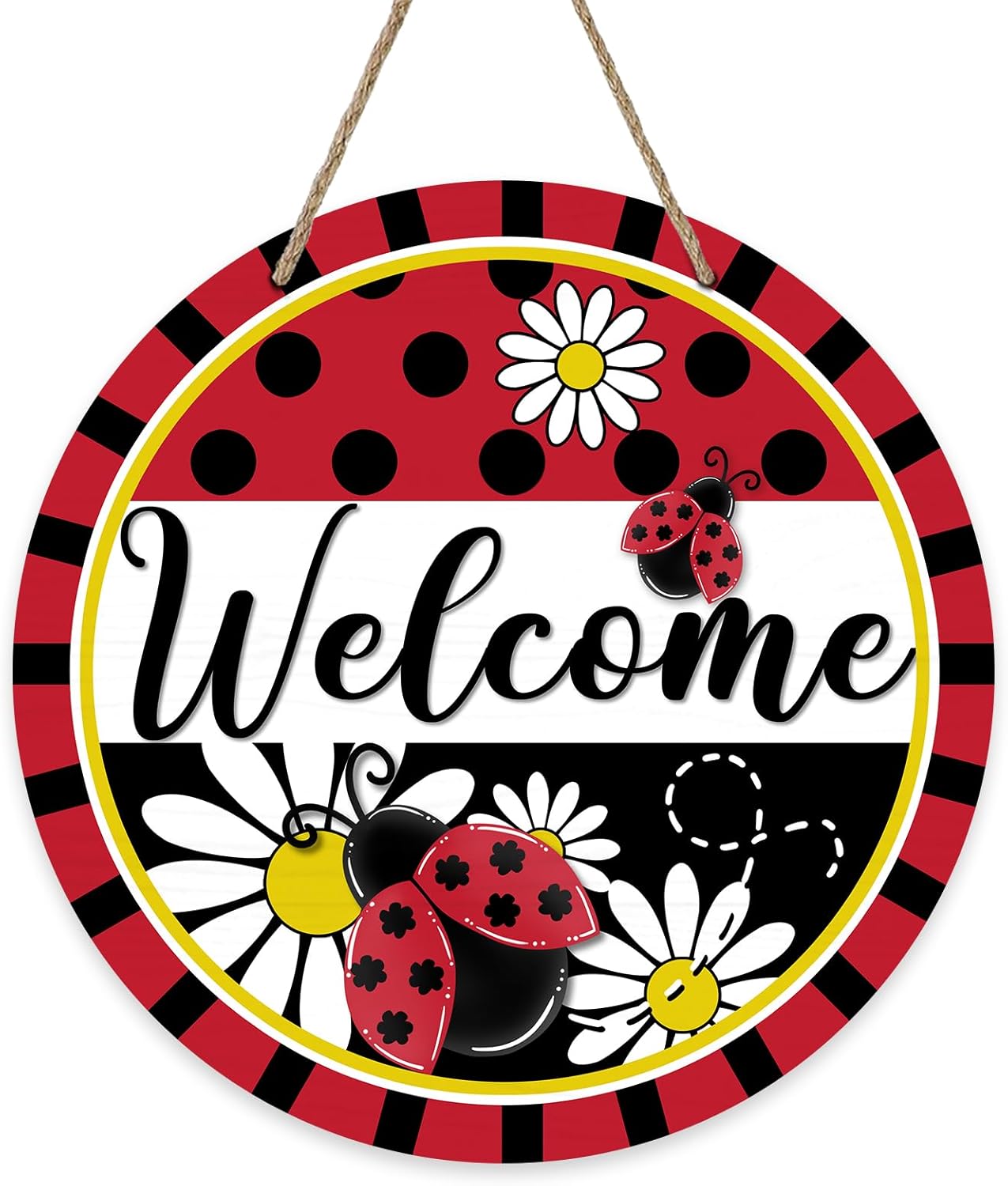 Welcome Spring Ladybug Front Door Sign Rustic Wood Decor