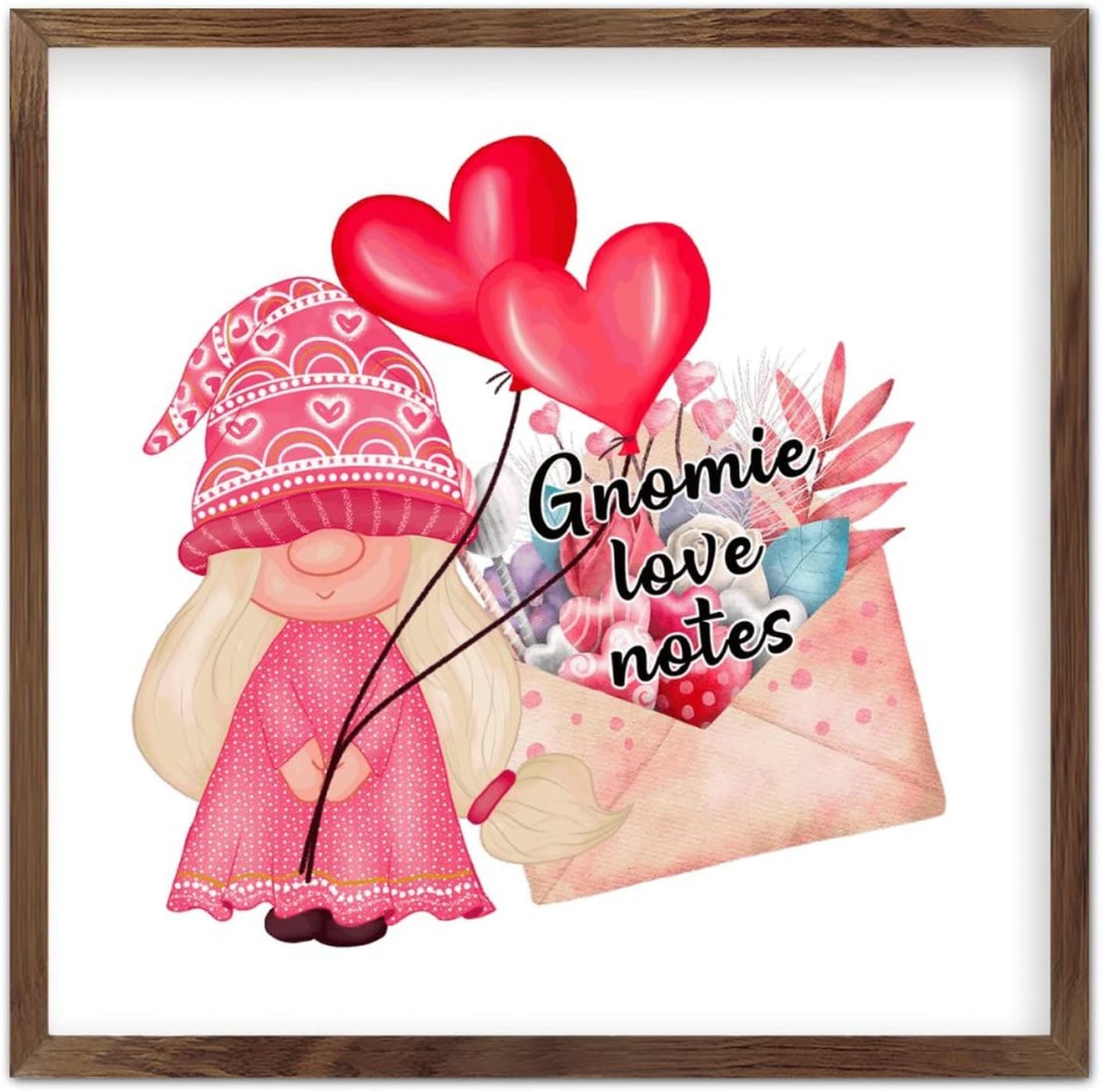 Wadcall Valentine Gnome Wall Decor 7x7 Inch Rustic Wooden Sign