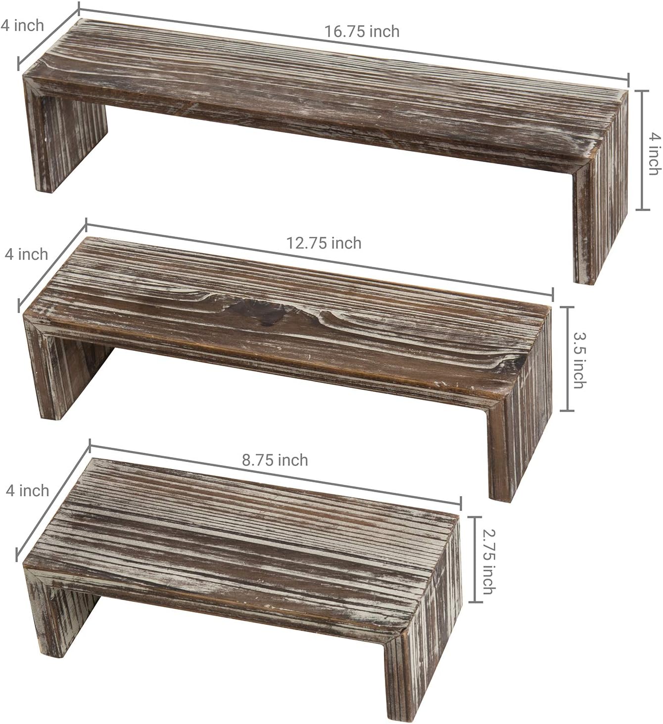 MyGift Tabletop Torched Wood Riser Stands Set of 3
