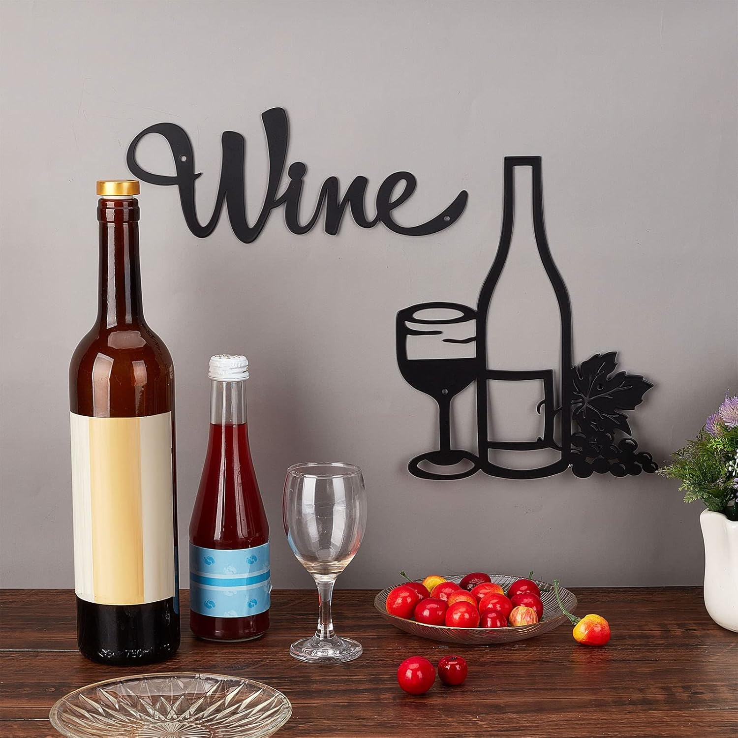 CREATCABIN 1 Set Wine Metal Wall Decor Sculptures