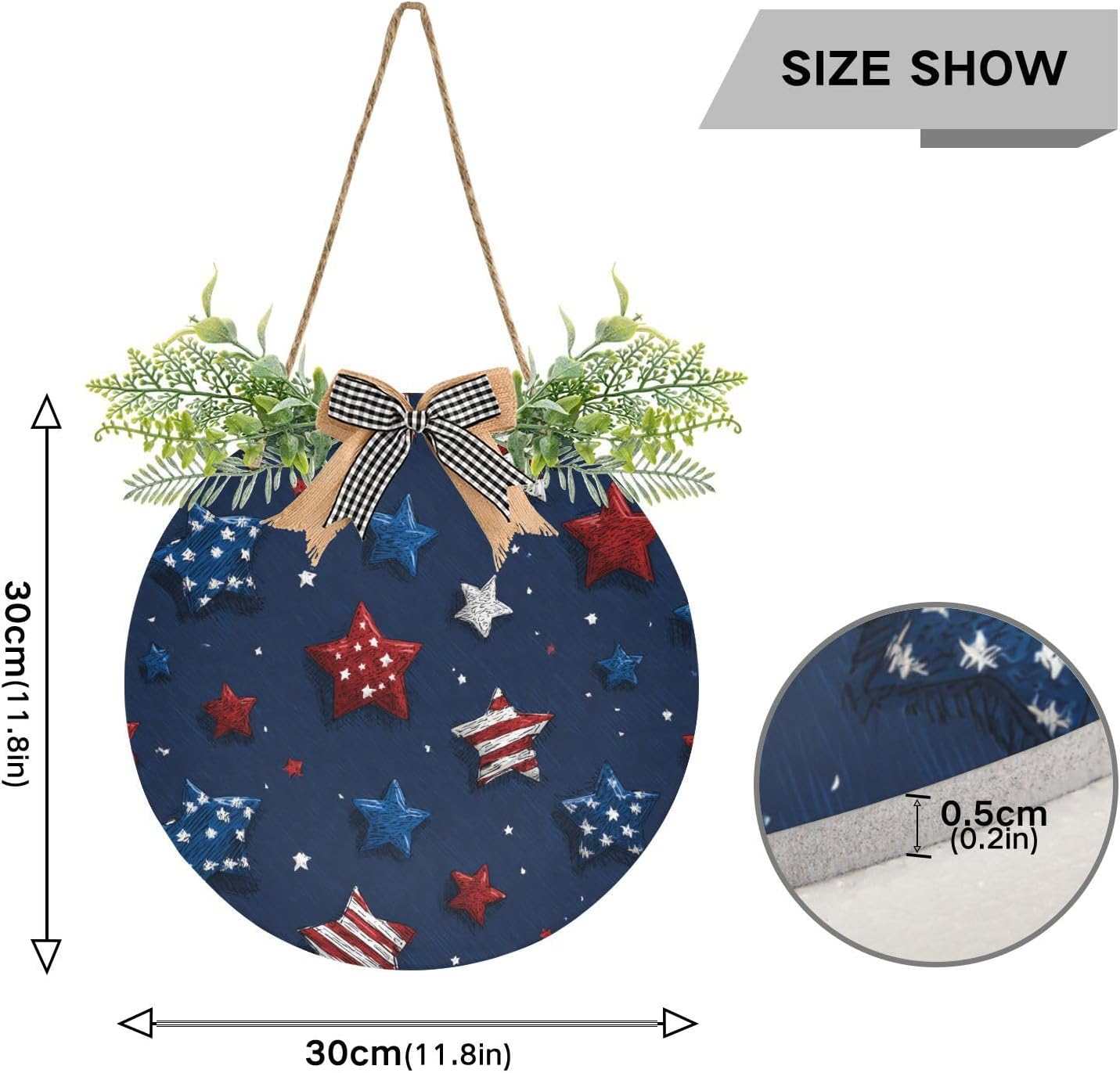 Patriotic White Blue Stars Door Wreath Decor