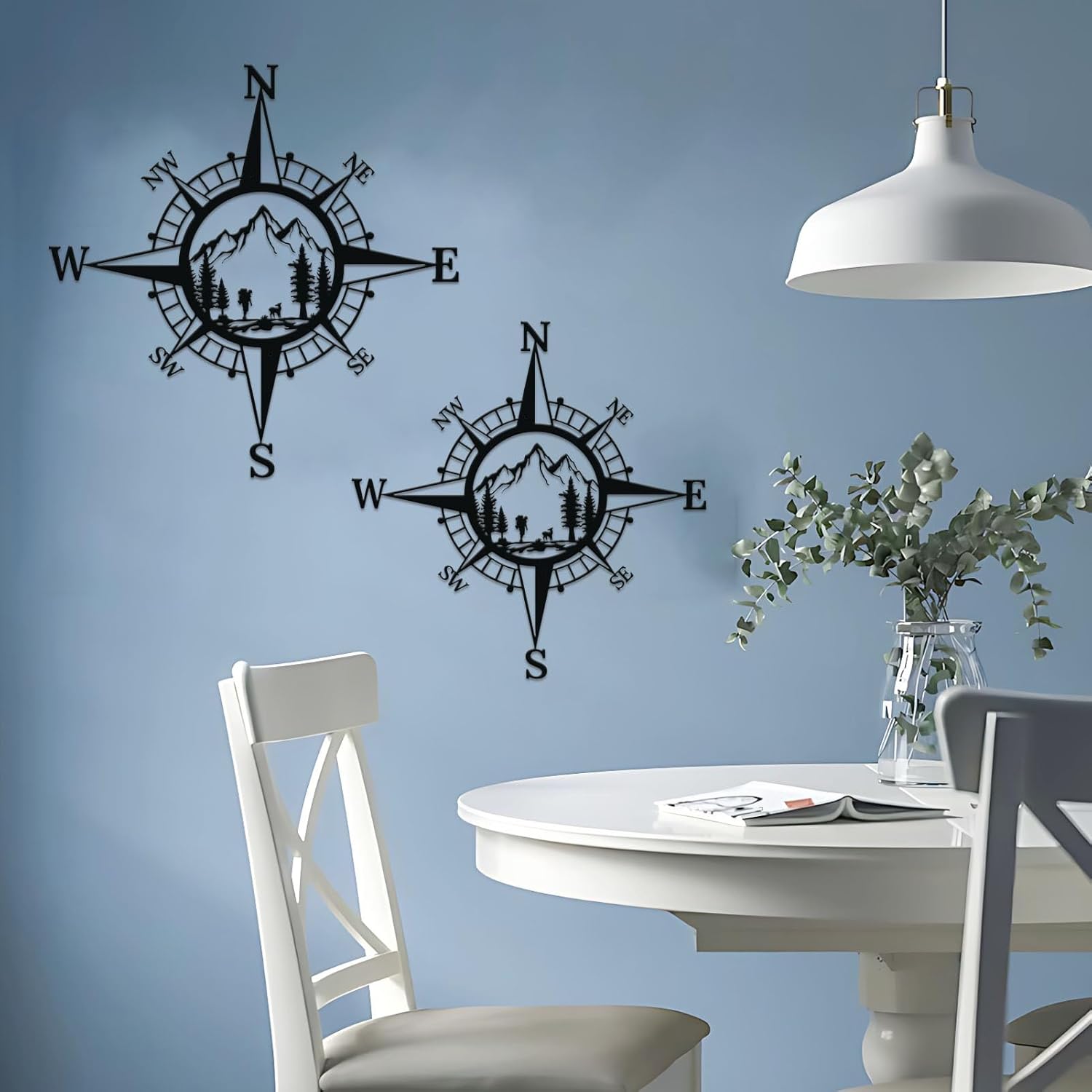 Ruelen 11 Inch Black Metal Mountain Compass Wall Decor