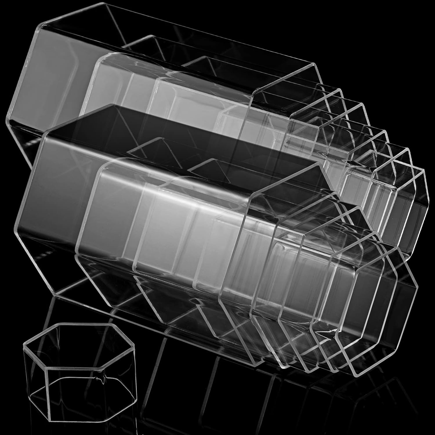 Jetec Hexagonal Jewelry Display Risers 6 Sizes Clear 12 Pieces
