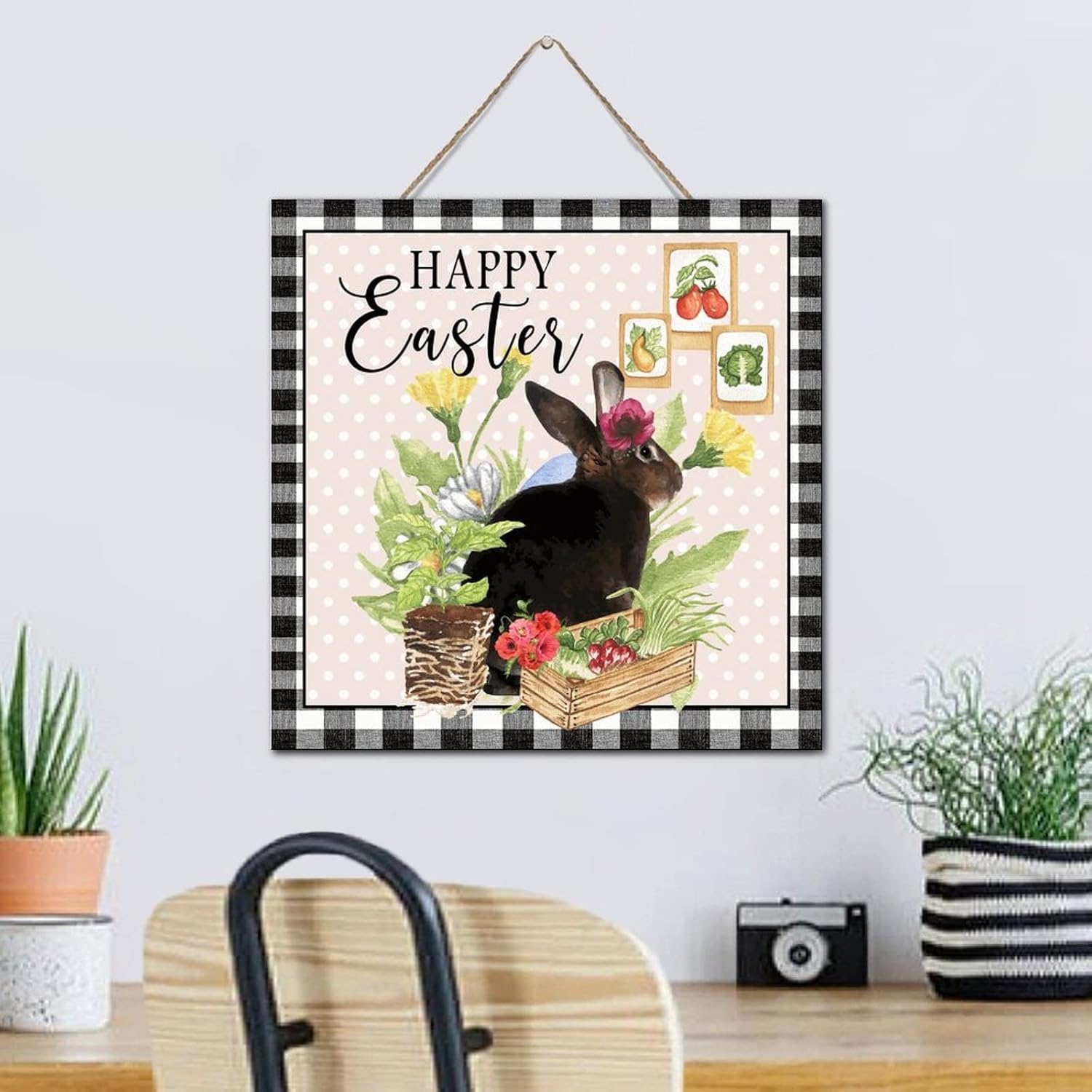 Autravelco Vintage Easter Bunny Wood Sign 12x12