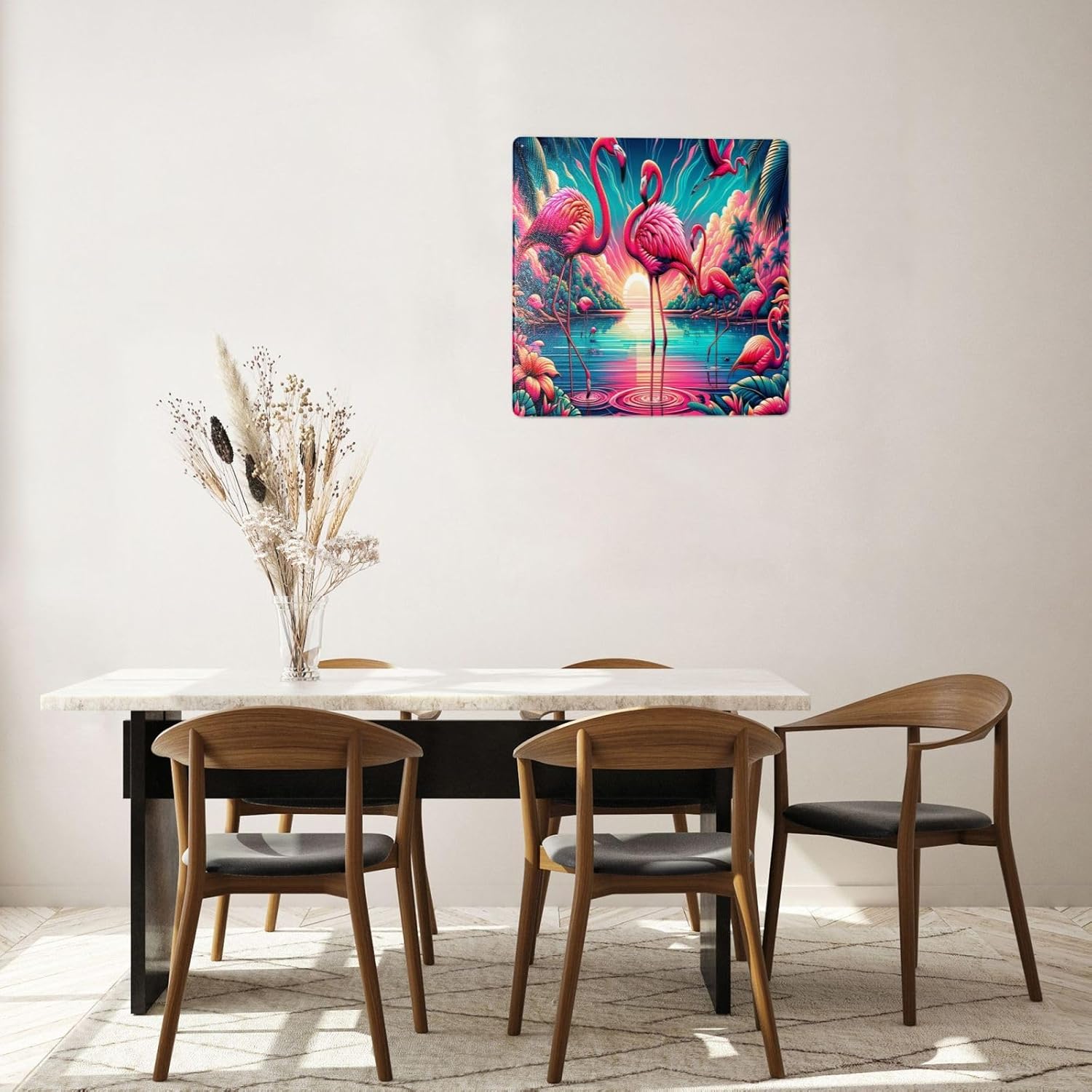 Tropical Flamingo Metal Wall Art Decor Sign 8x8inch