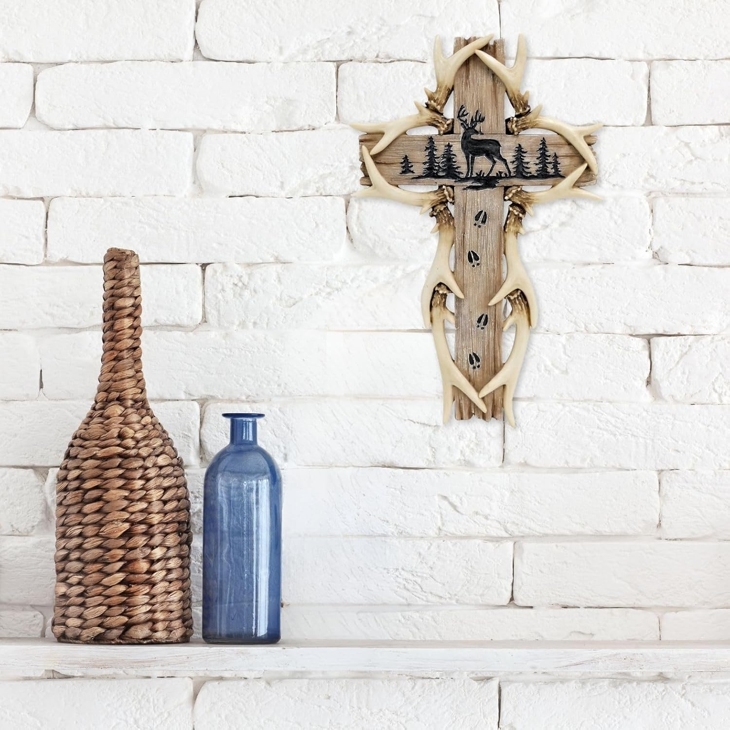 Rustic Deer Antler Wall Hanging Cross Decor