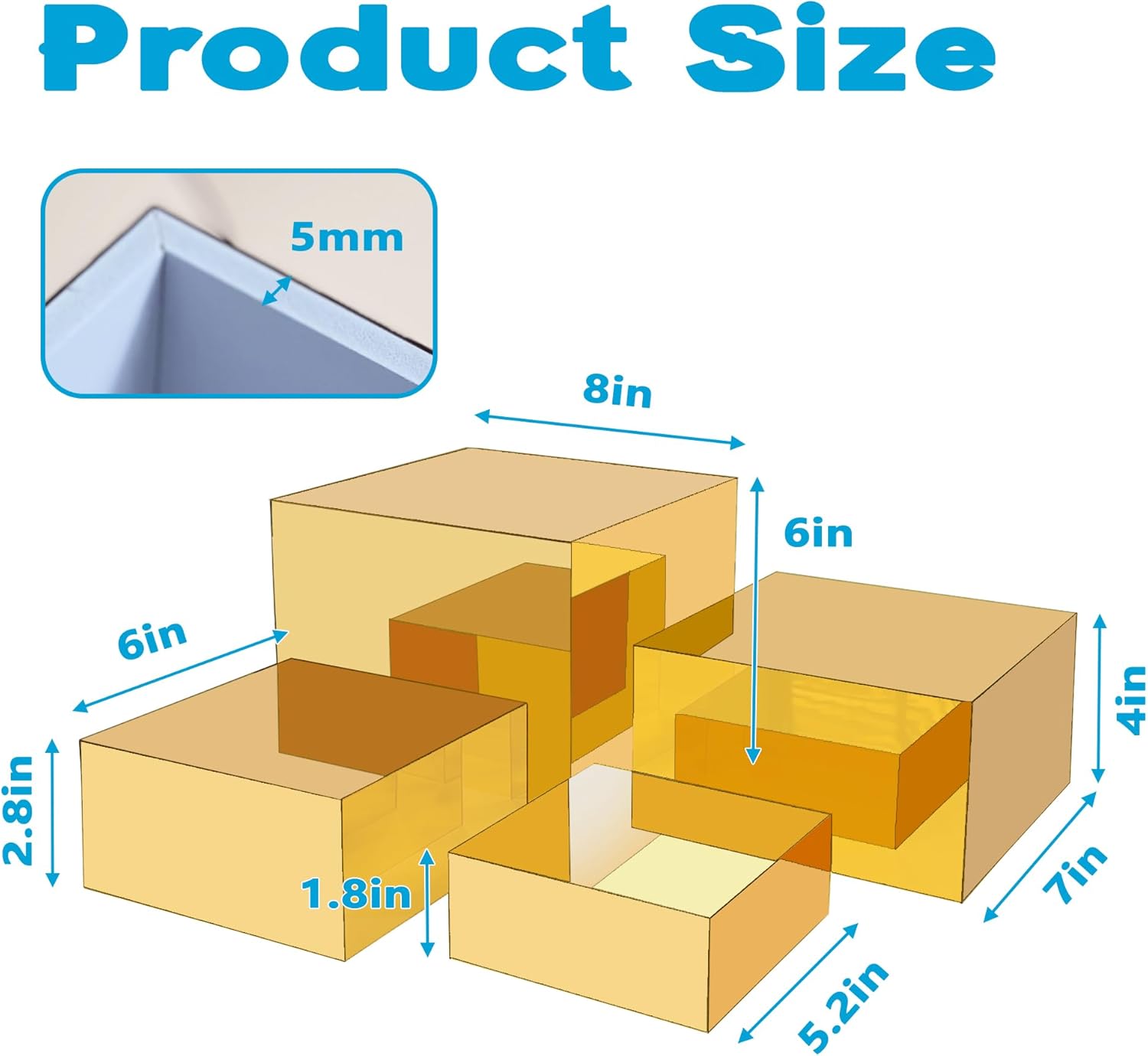 4Pcs Gold Acrylic Cube Mirror Risers for Buffet Tables and Parties