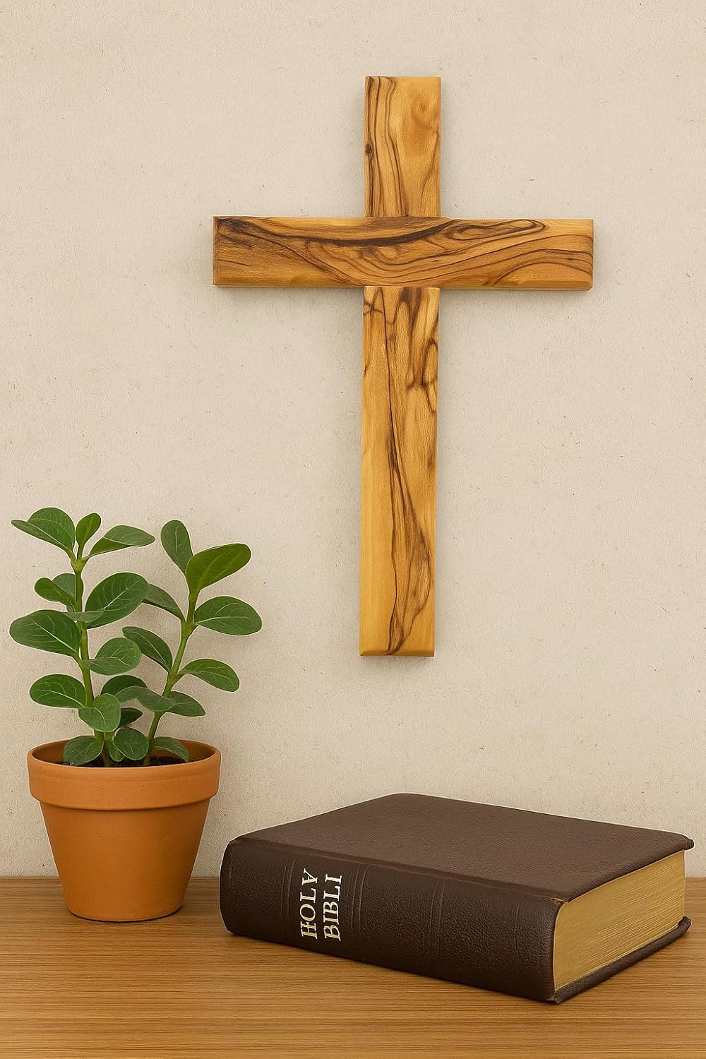 Zuluf Wall Hanging Olive Wood Cross Hand Carved Home Decor
