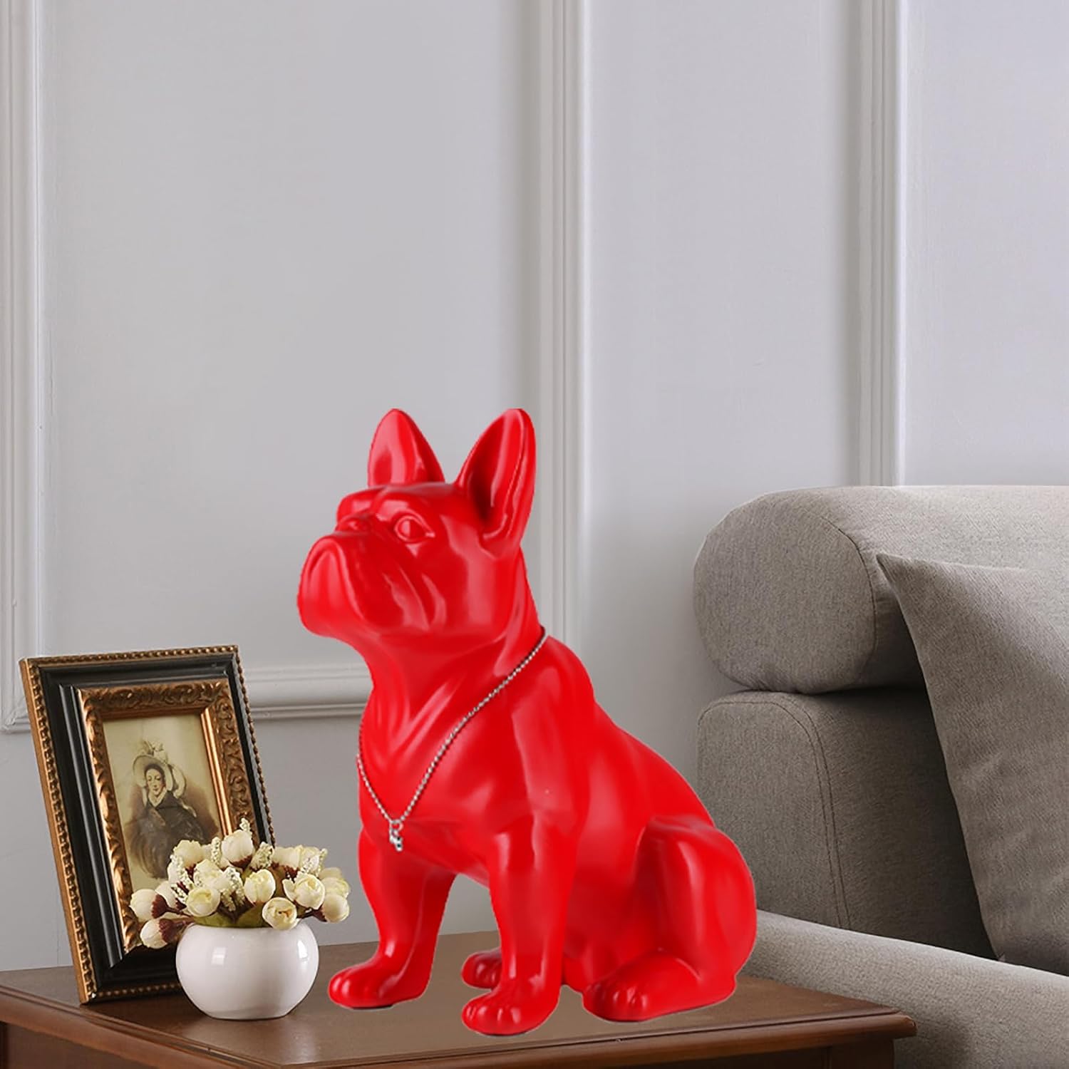French Bulldog Metal Statue - 9in Red