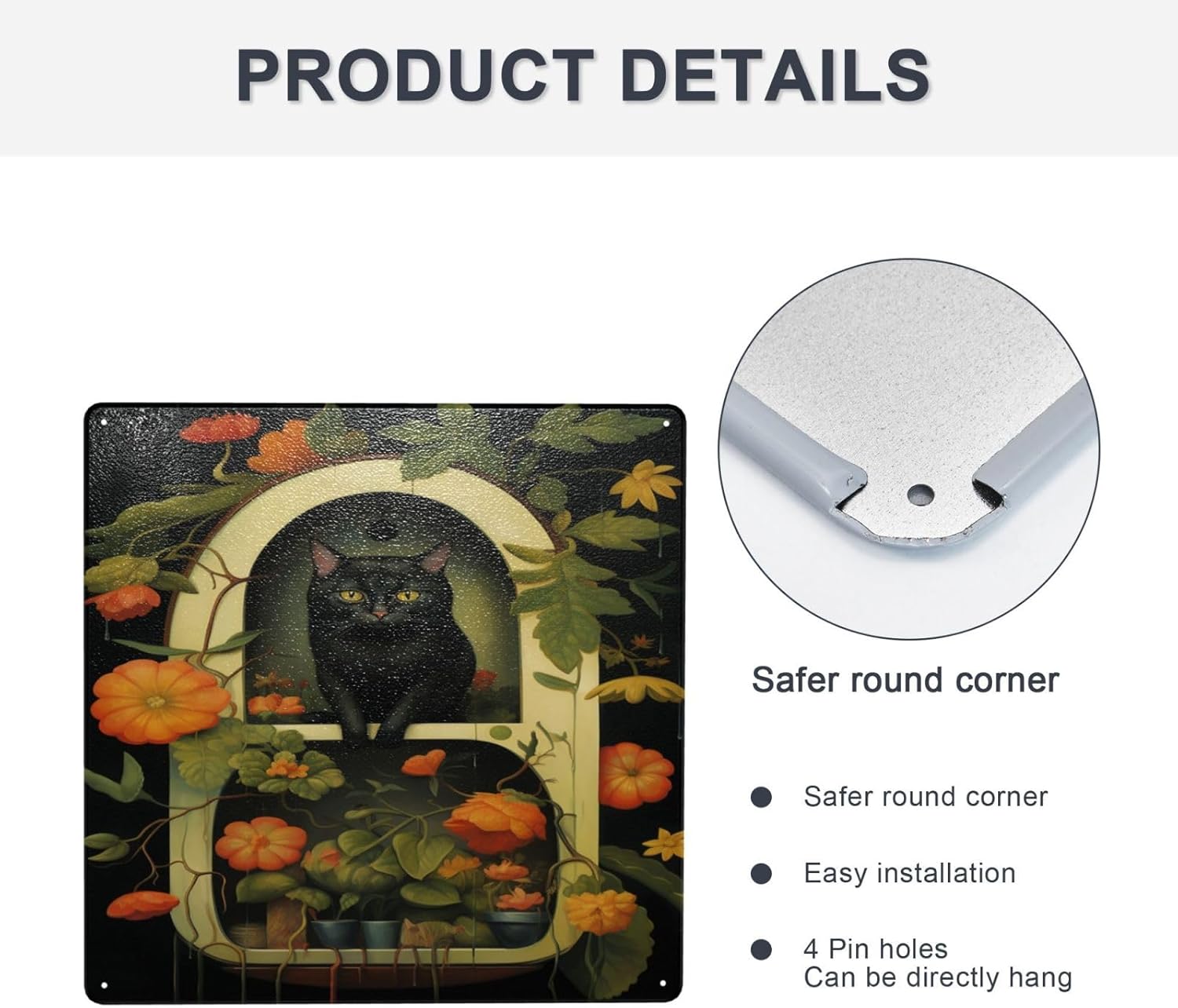 Floral Feline Elegance Cat Garden Metal Tin Sign