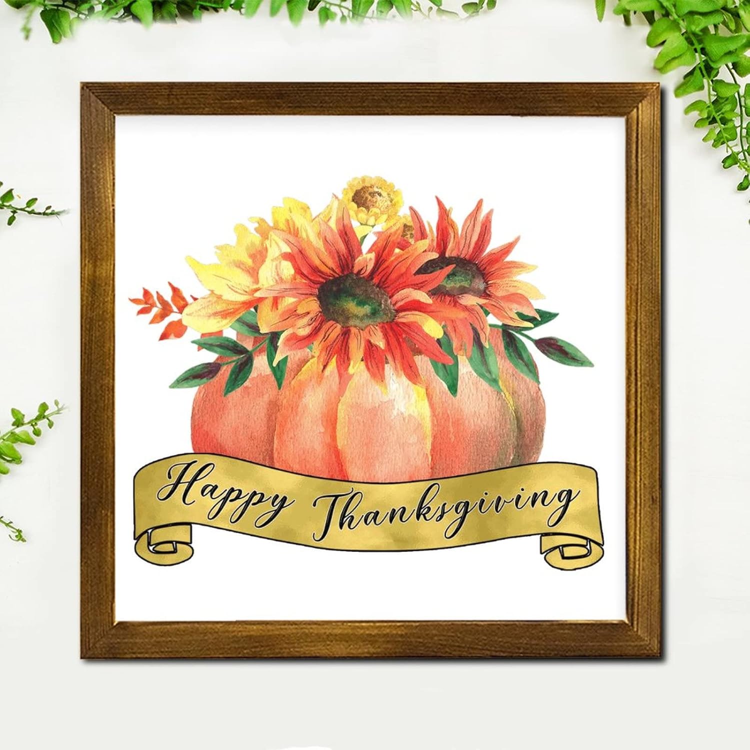 Happy Thanksgiving Wood Framed Sign 12x12 Inch