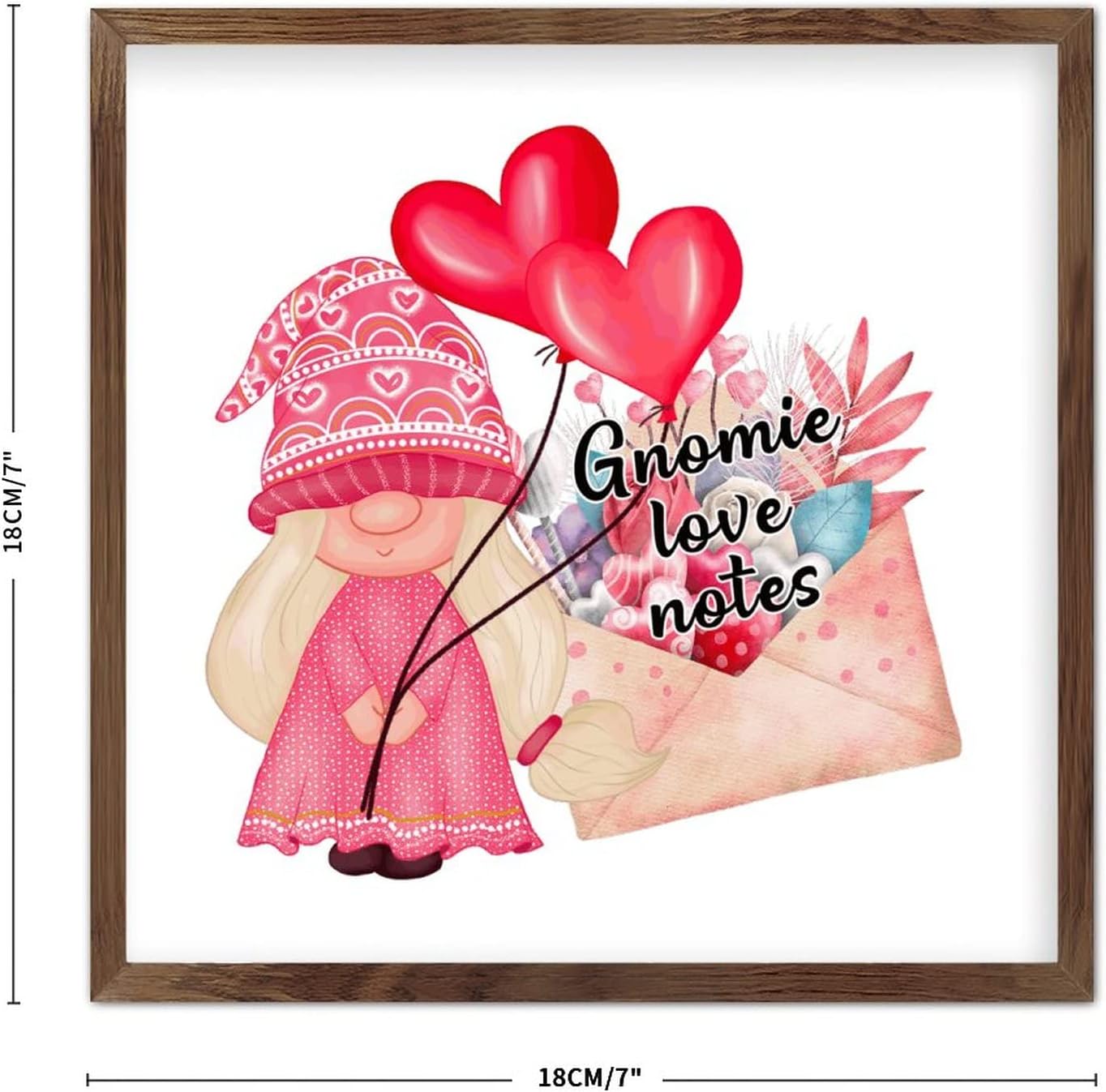 Wadcall Valentine Gnome Wall Decor 7x7 Inch Rustic Wooden Sign