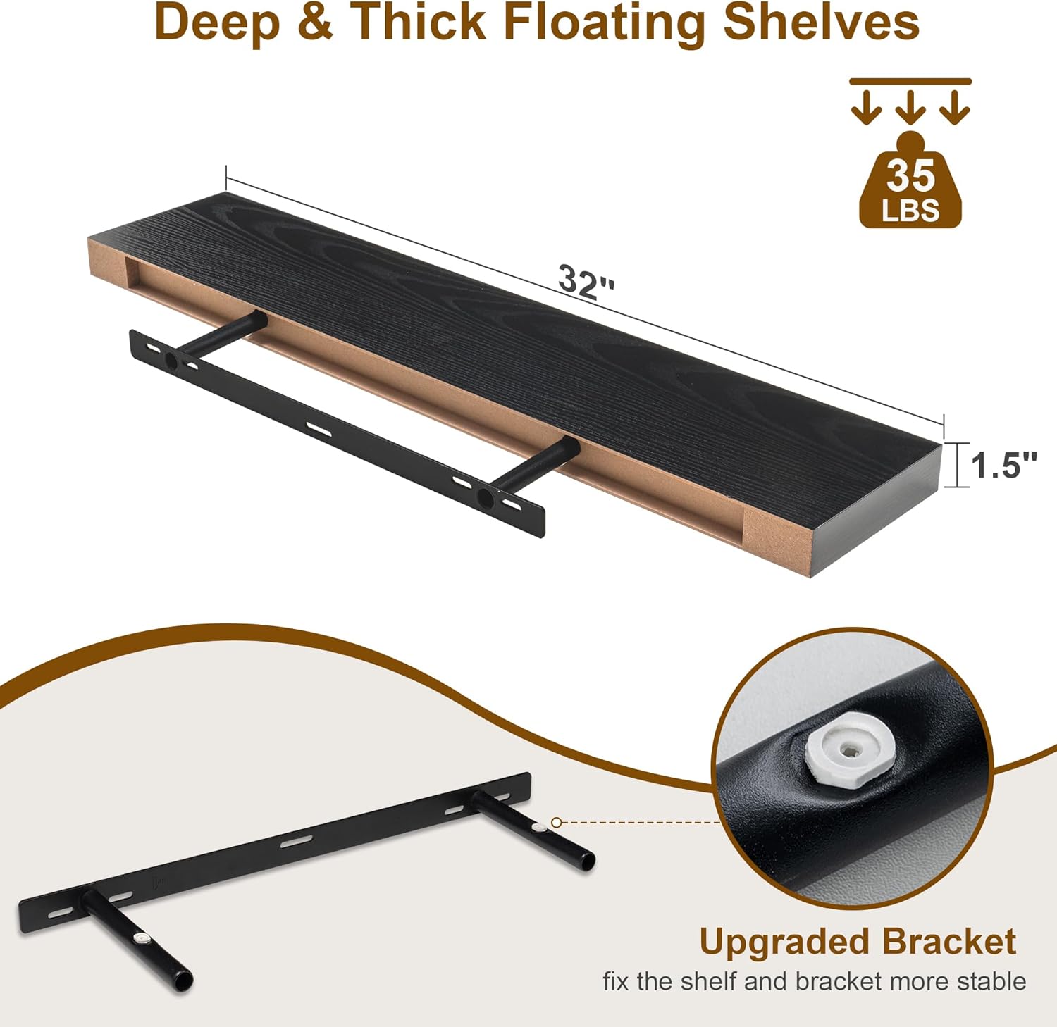 Fun Memories Floating Shelves Set of 2 32Inch Black