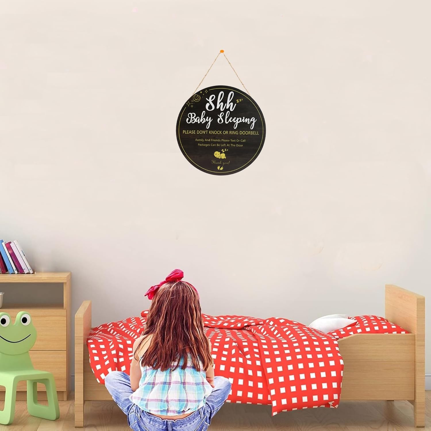 Baby Sleeping Sign Front Door Welcome Wooden Decor