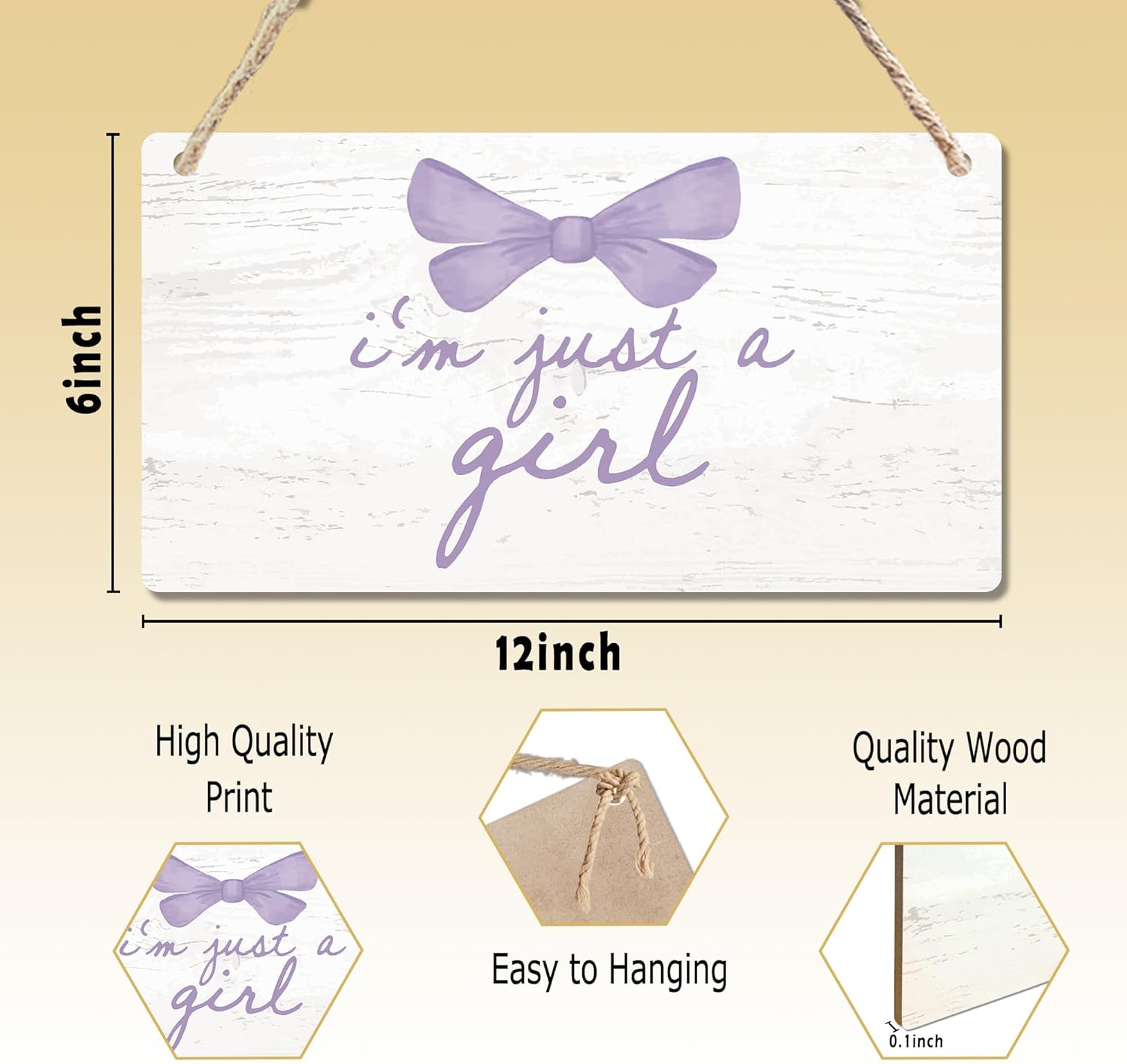 Cute Purple Bow Wooden Door Sign for Girls
