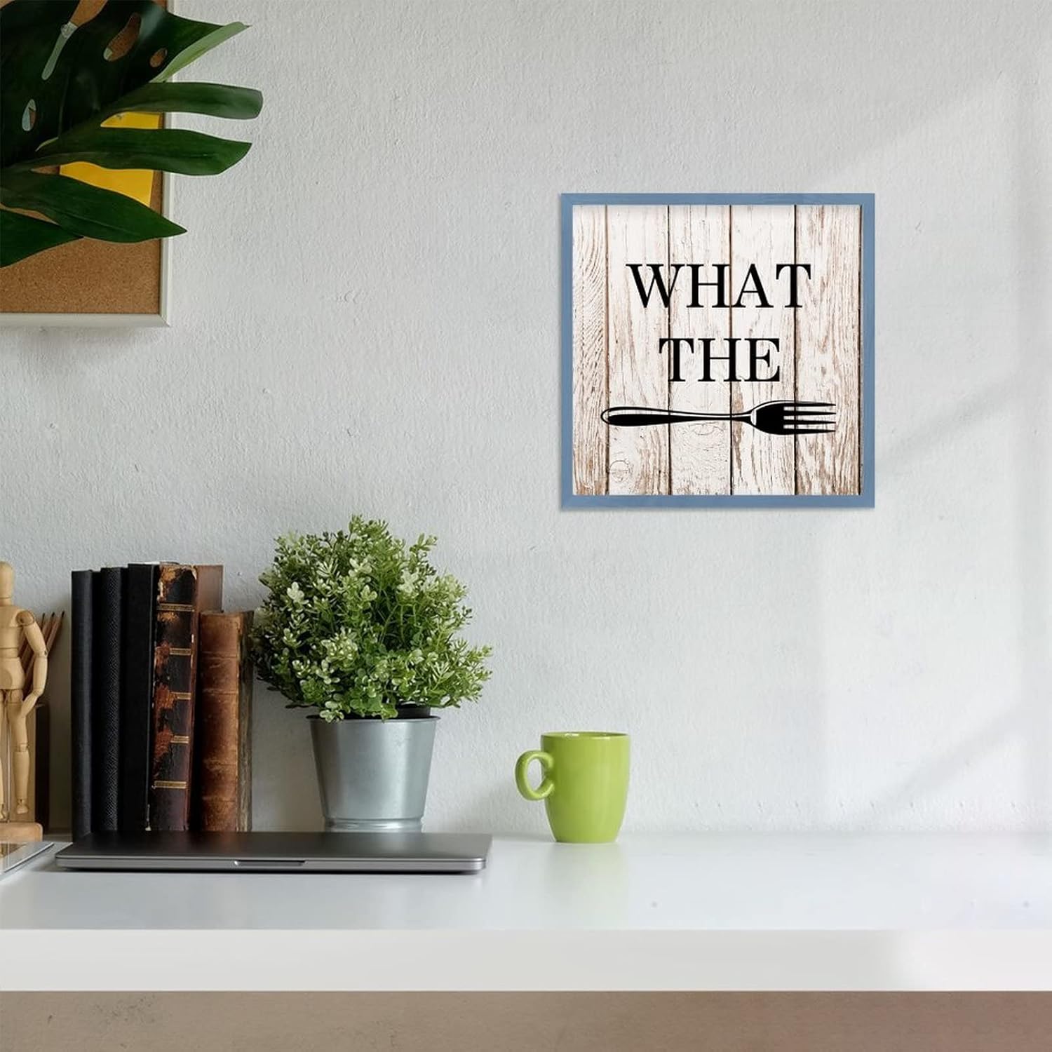 Farmhouse Wall Decor Sign 12x12 Rustic Wood Frame Dark Blue