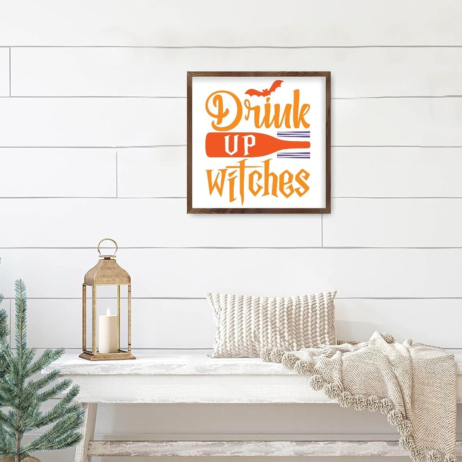 Drink Up Witch Wooden Plaque with Frame Happy Halloween Sign