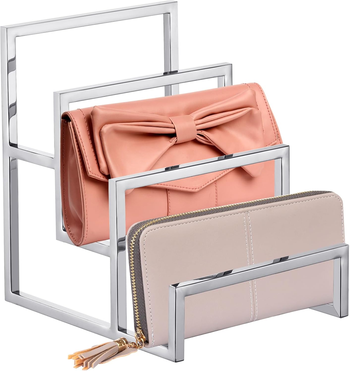 Uxcell Clutch Purse 3 Layer Display Stand - Silver 2Pcs